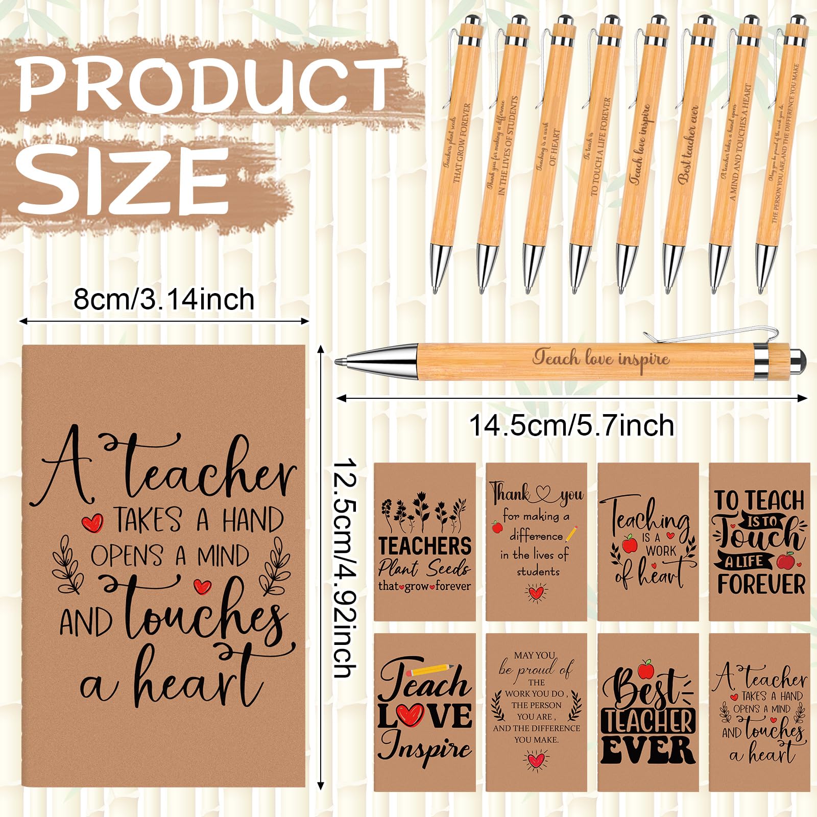 WWmily 32 Pcs Teacher Appreciation Notebooks Ballpoint Pens Thank You Wood Bamboo Pen with Inspirational Quote Motivational Journals Notepads for Office School Coworker Supplies (Style 1) - Image 3