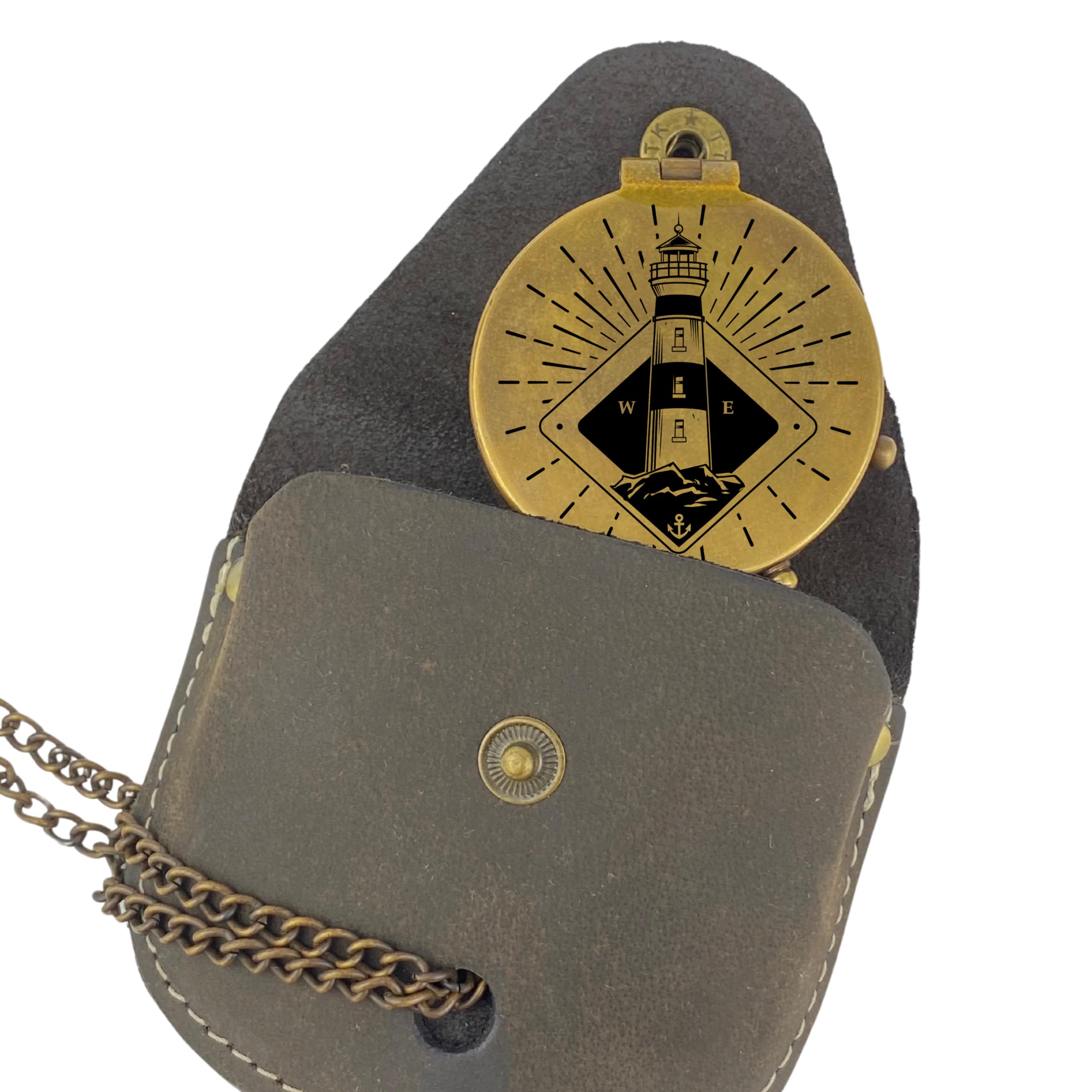 Personalisierter Kompass mit Gravur Wunschmotiv Maritim und Wunschtext Name Diverse Designs Messing Ledertasche Geschenkbox Geschenkidee