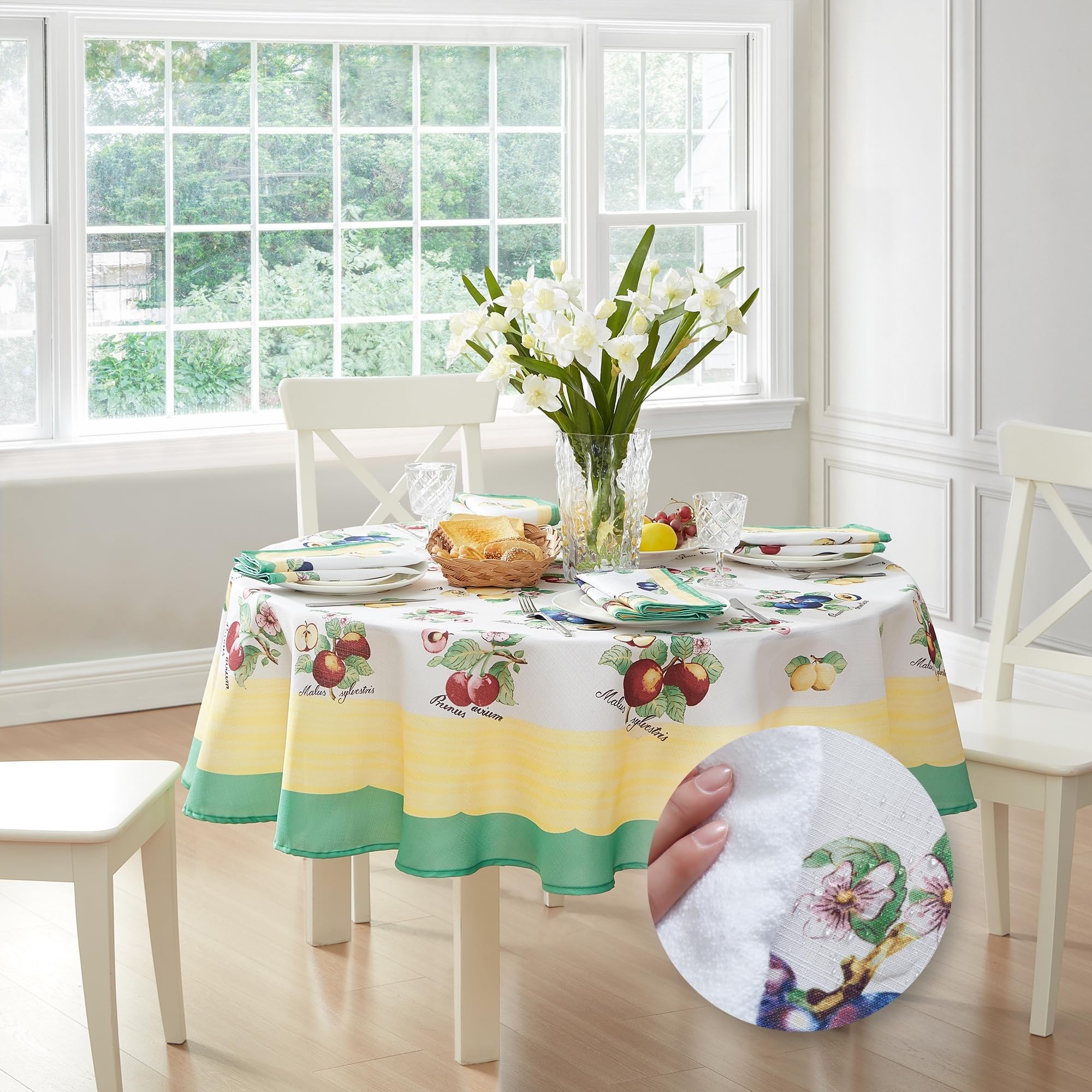 ElreneHome Fashions Villeroy & Boch French Garden Fleurence Stain and Water Resistant Dining Tablecloth, 70"x70" Round