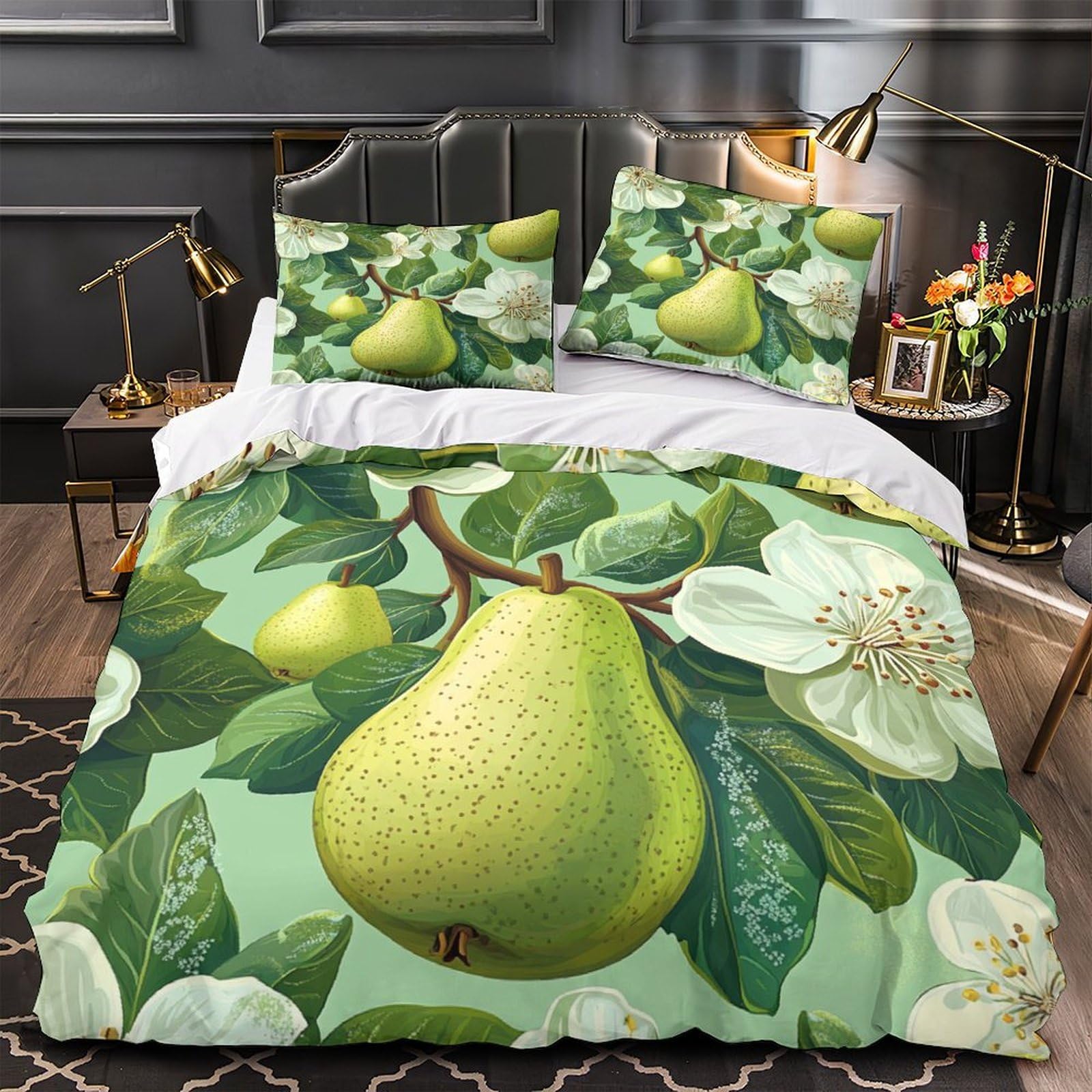 Housse de couette branche de poirier 3D imprimé 200x200cm en microfibre léger avec 2 taies