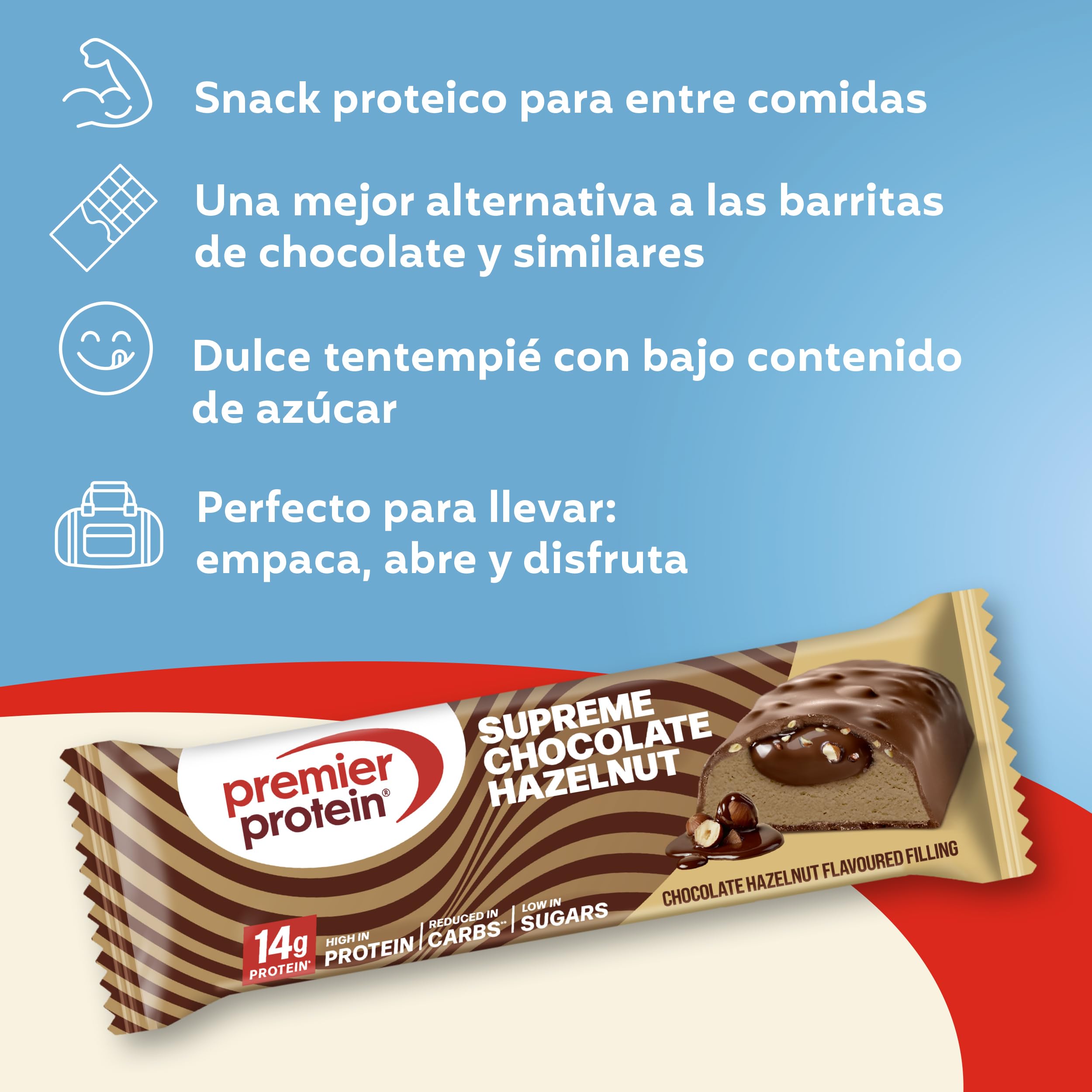 Premier Protein - Supreme Bar - Chocolate Hazelnut - 12x42g - High Protein - Low Sugar - Low Carb - Palmölfrei