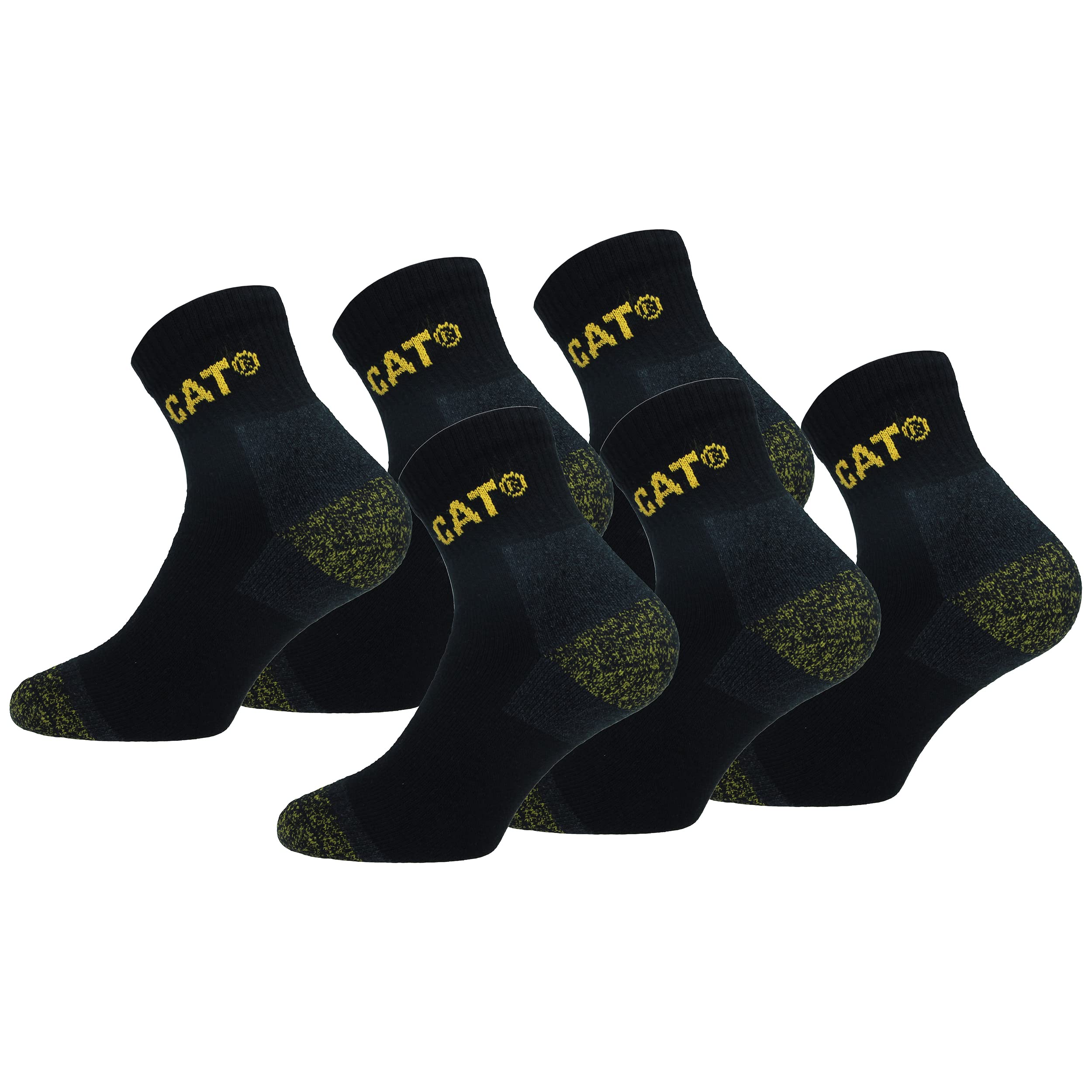 CaterpillarCaterpillar 6 Pairs Quarter Work Socks Above Ankle Length - Double Heel Toe Reinforcement - Terry Cotton Insole