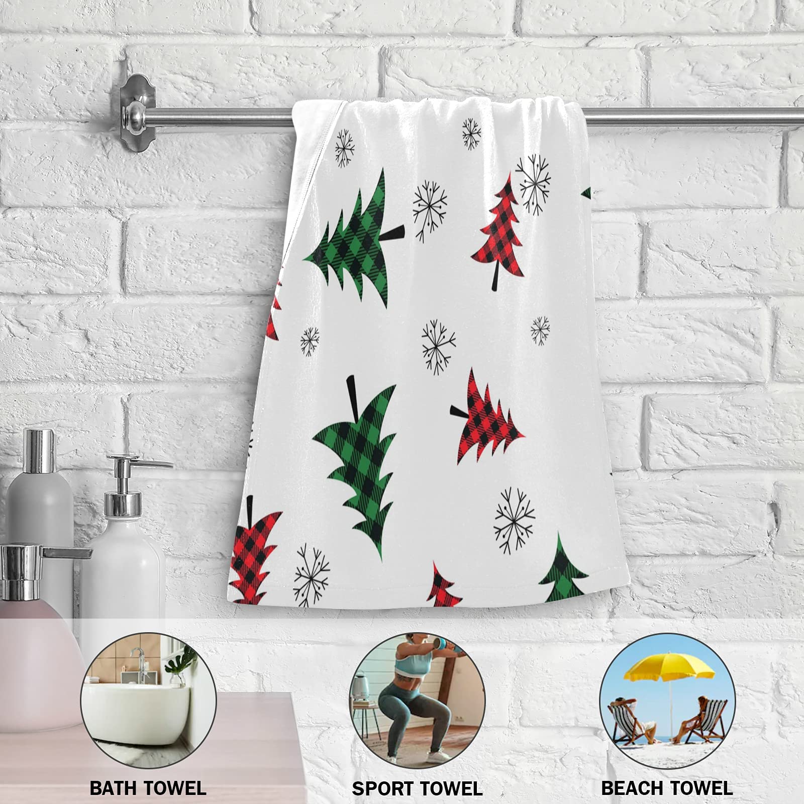 Fesnova Weihnachts-Geschirrtücher Set – 2 Stück Mit Schneemann & Vögeln, Buffalo Plaid, 40x60 Cm – Festliche Küchendeko