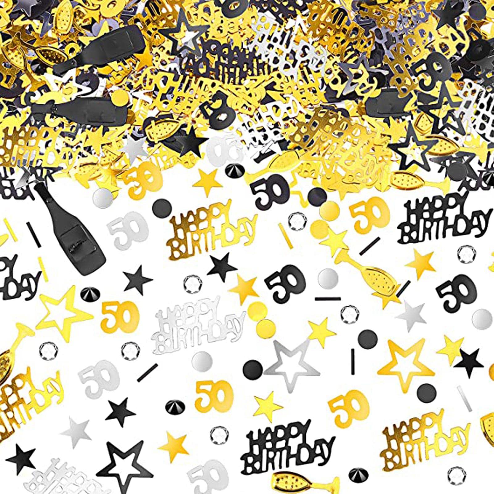 2 Paquetes Confeti Cumpleaños 50 años Confeti Fiesta Mesa Número 50 Mensaje PVC Metalizado con Formas de Estrellas Y Copas Adecuado P, 6 Piezas