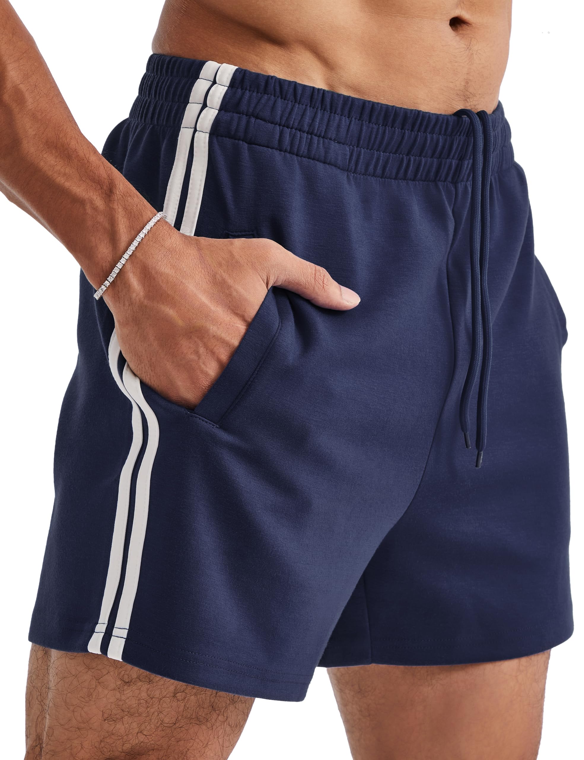 Ouber Mens 4 Bodybuilding Shorts Retro Striped Gym Shorts for Training Workout