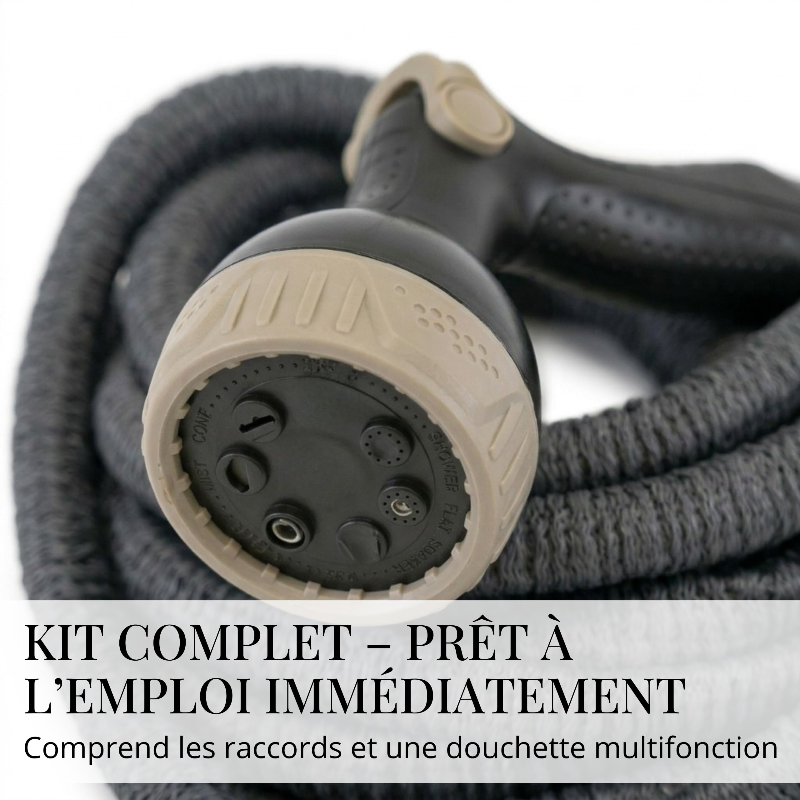 LIVLIG Tuyau Arrosage Extensible 8 m Flexible Leger Anti-Torsion, Made in Italy, Pistolet Multifonction Inclus, Gris
