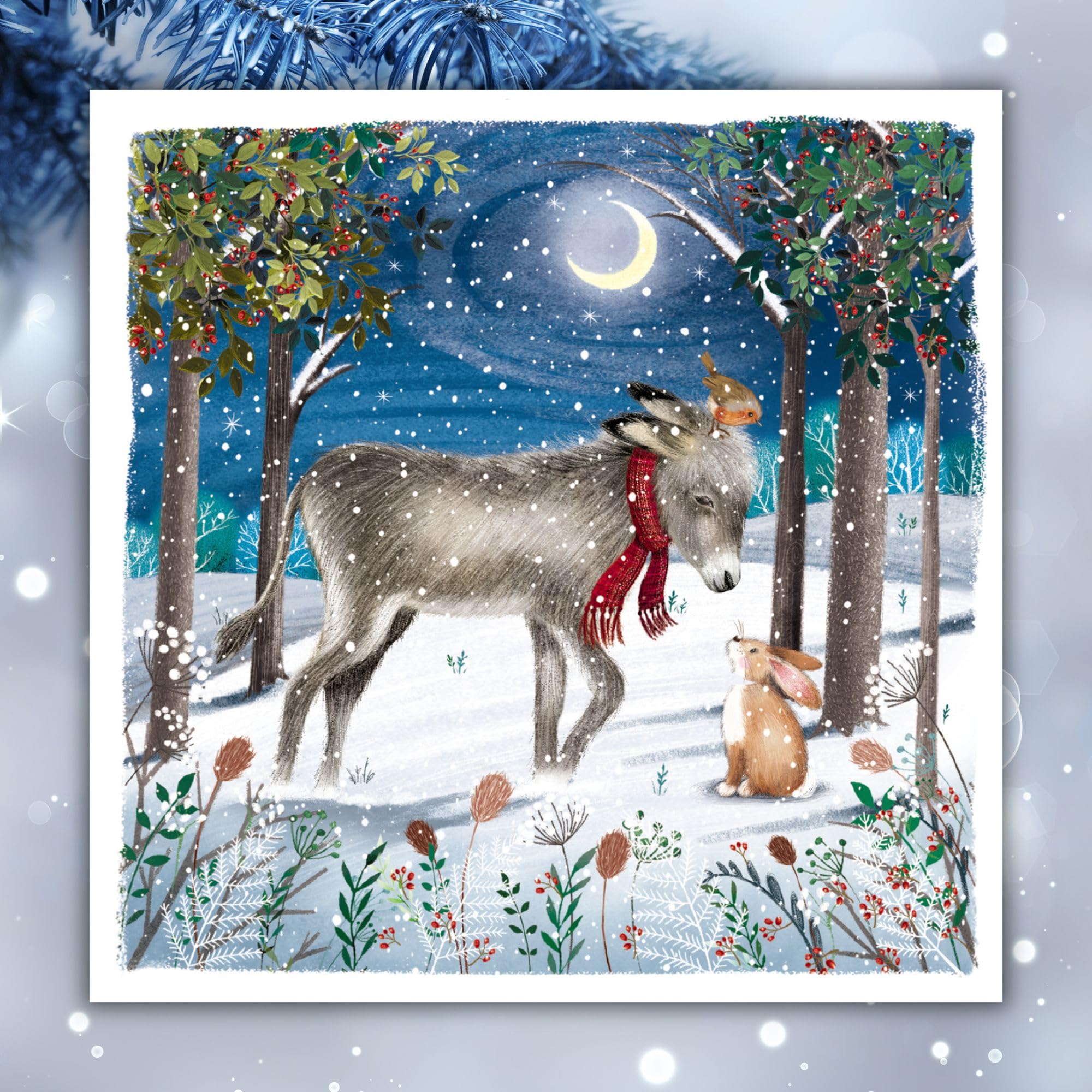 GBCC Charity Christmas Cards Pack of 10, Charity Christmas Cards with Donkey and Rabbit Forest Scene - Image 3