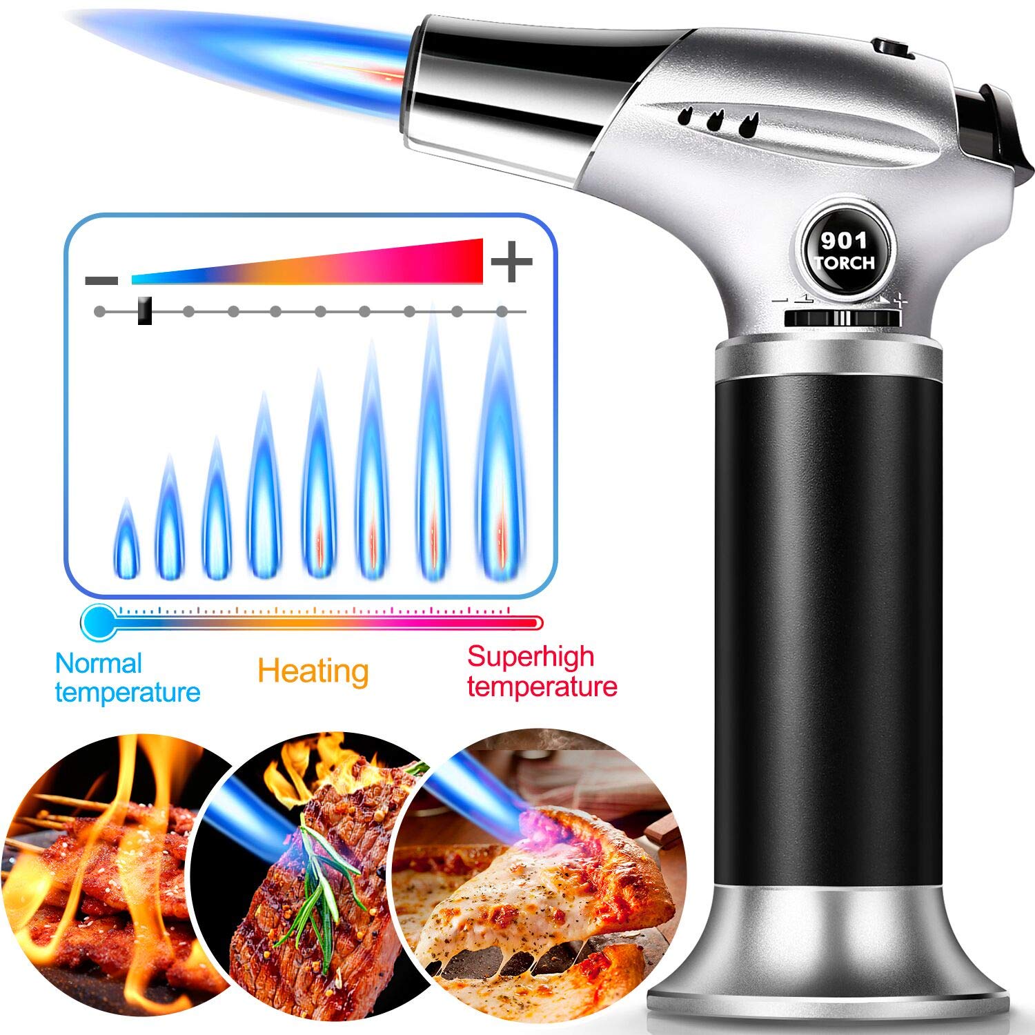Culinary Butane Torch , Kitchen Refillable Butane Blow Torch with Safety Lock and Adjustable Flame for Crafts Cooking BBQ Baking Brulee Creme Desserts DIY Soldering (Butane Gas Not Included)