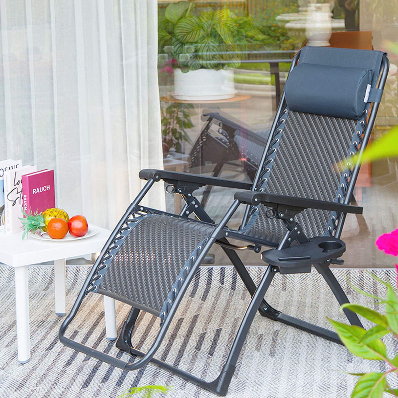 Chaise Zero Gravity surdimensionnée, accoudoir Plus Large et inclinable de Salon Pliant rembourré avec Inclinaison réglable et Appui-tête pour pelouse, Patio, Camping, extérieur, intérieur, Support