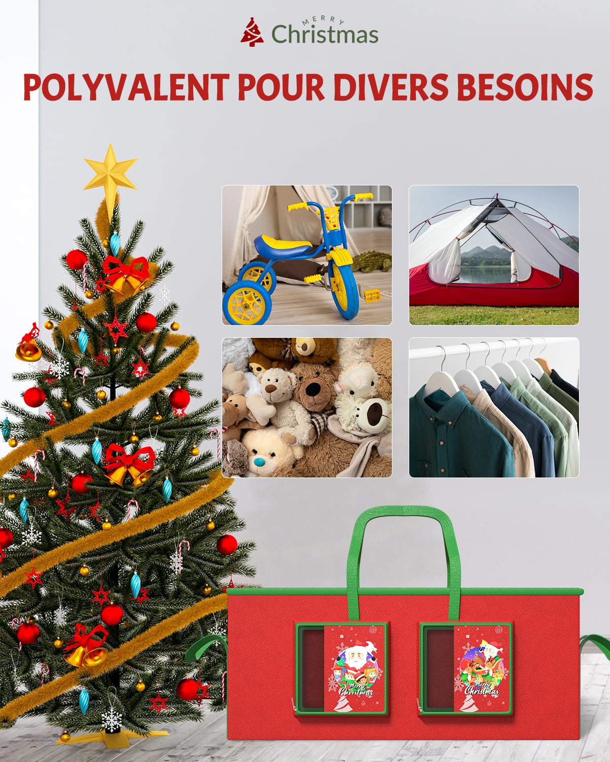 274CM Boîtier de Noël étanche à l'eau 600D, Boîtier de Noël Démonté 9FT Max 274CM avec Deux Grandes Poches, Boîtier de Noël Décor avec Poignées Robustes et Fermeture à éclair