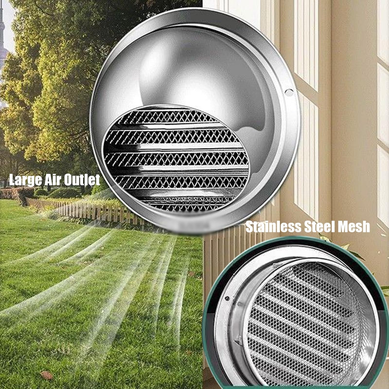 Ścienny korek wentylacyjny, okrągły zewnętrzny okap wentylacyjny, stal nierdzewna 304, ochrona przed deszczem, osłona wylotu powietrza, do HVAC, rury wydechowej kuchni, rury suszarki (190 mm/7,5 cala)