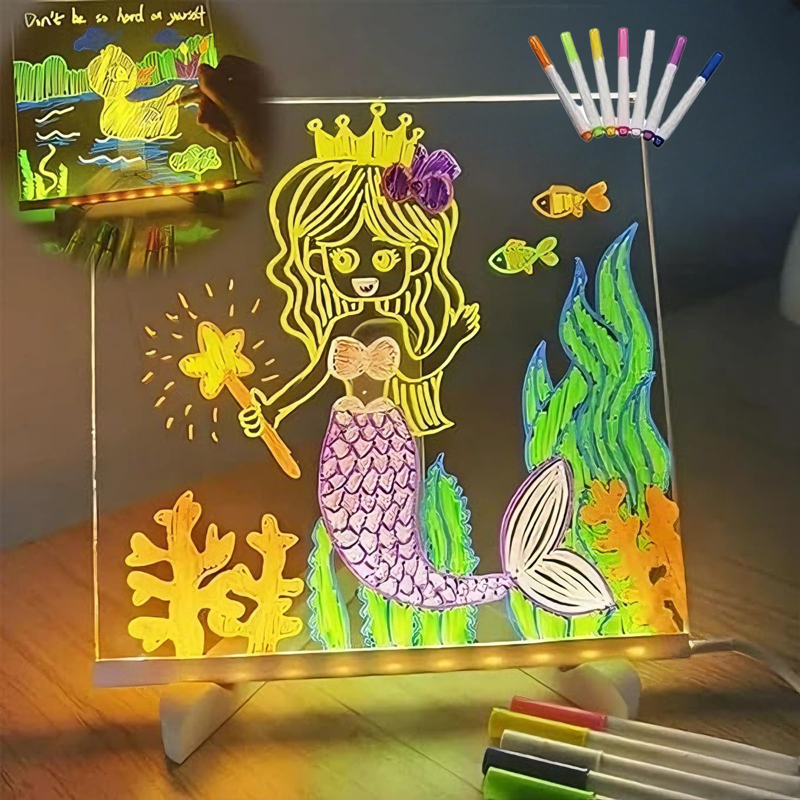 Doodle Glow, Stimulates Children's Imagination, Develops Fine Motor Skills, Ideal for Home/Travel (Transparent, 200 * 200mm)