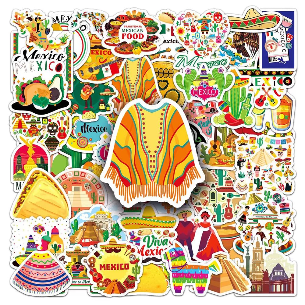 Ayedidun Mexico Stickers |50Pcs Mexican Theme Waterproof Vinyl Decals For Water Bottles Laptop Luggage Cup Computer Mobile Phone Skateboard Guitar