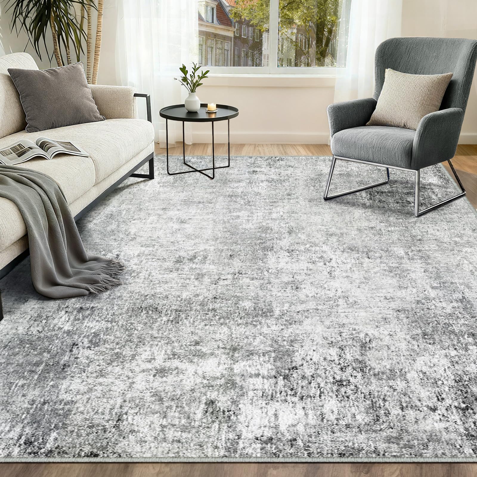 INOVADAY Waschbarer Teppich Wohnzimmer 180x270 cm Moderne Abstrakt Teppich Schlafzimmer mit Weichem Kurzflor rutschfest Minimalistische Teppiche für Lounge Esszimmer Grau/Weiß
