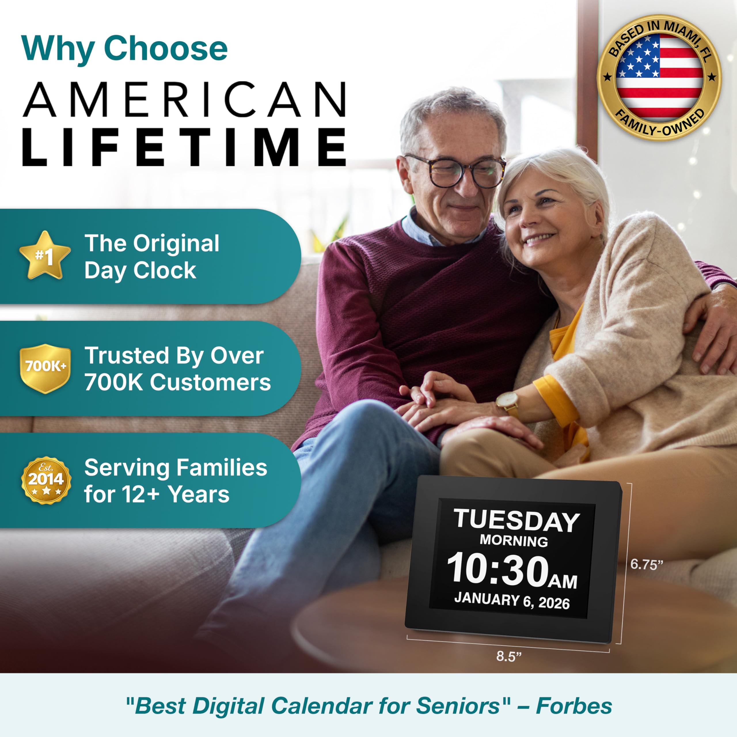 American Lifetime 2023 - zegar demencyjny duży zegar cyfrowy dla seniorów, zegar cyfrowy, duży wyświetlacz z niestandardowymi alarmami, zegar z dniem i datą dla osób starszych, duży zegar cyfrowy
