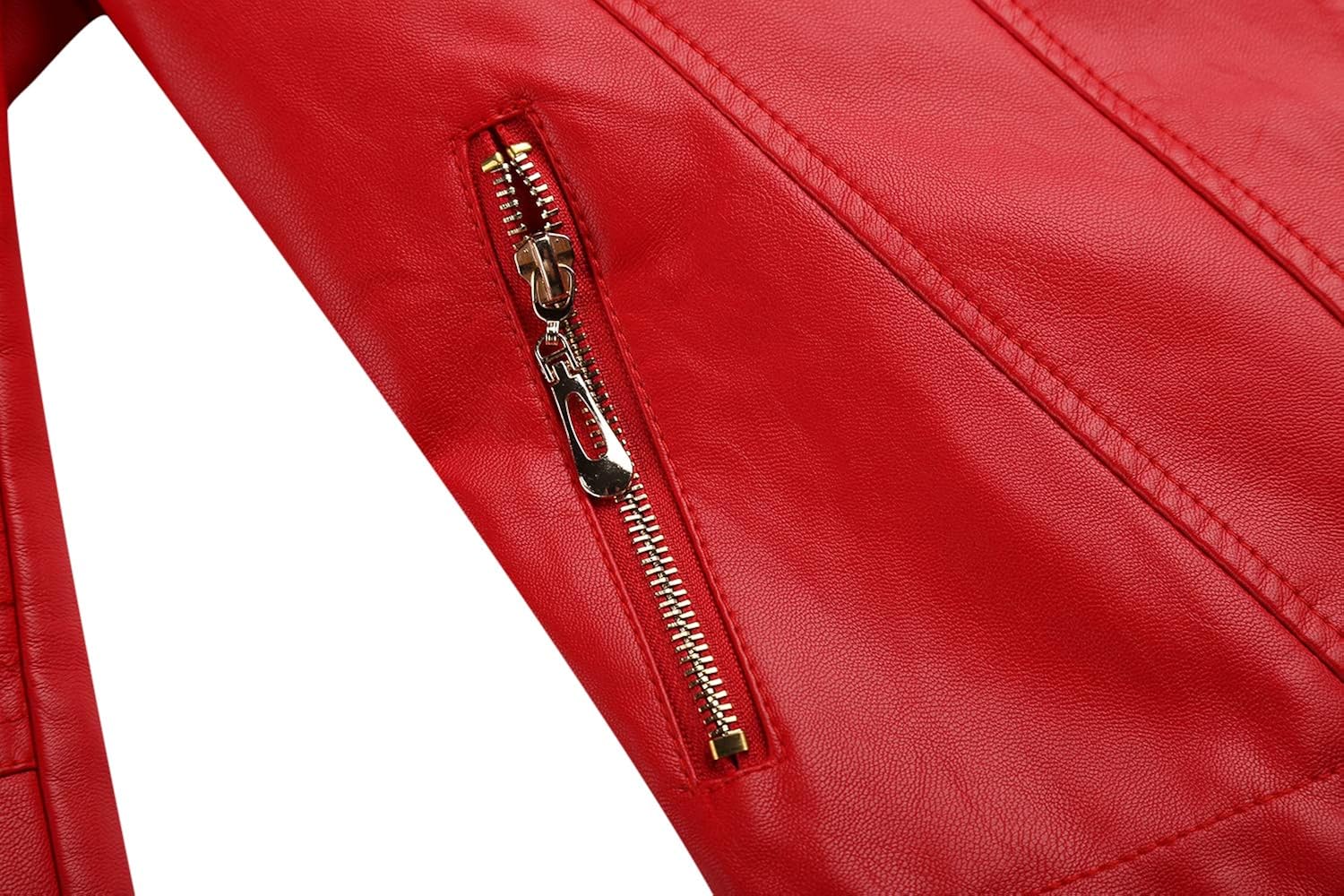 Tanming Women's Faux Leather Moto Biker Short Coat Jacket D Red16 Small