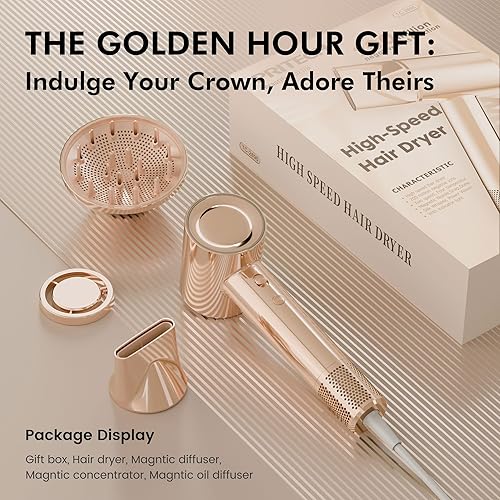 Miniatura 7 de PRITECH Secador de pelo iónico de alta velocidad con difusor, iones negativos de 656.2 ft con secador de pelo dorado con infusión de aceite, motor