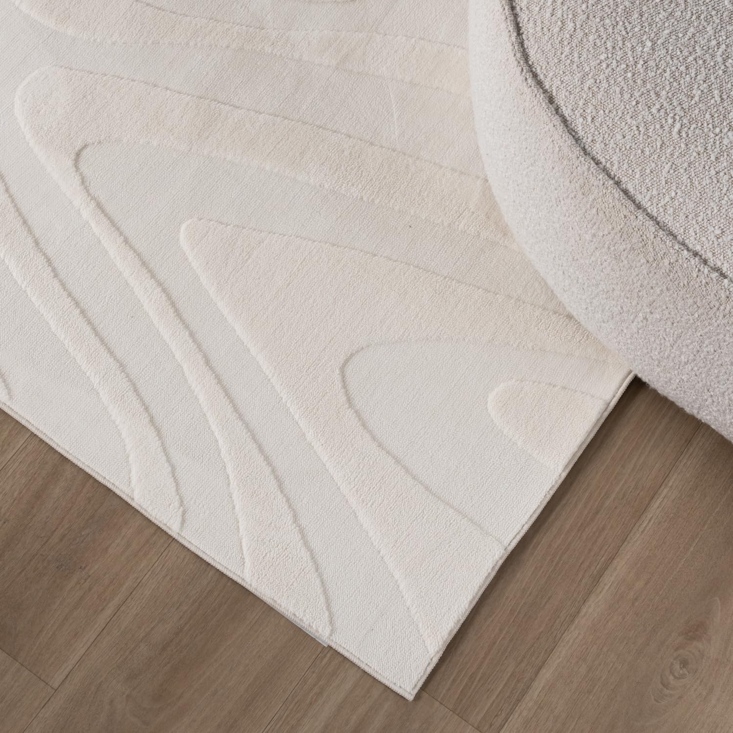 FRAAI | Home & Living Tapis de Salon scandinave - Charm Shapes Blanc - Poil Court - Rectangulaire - 140x200 cm