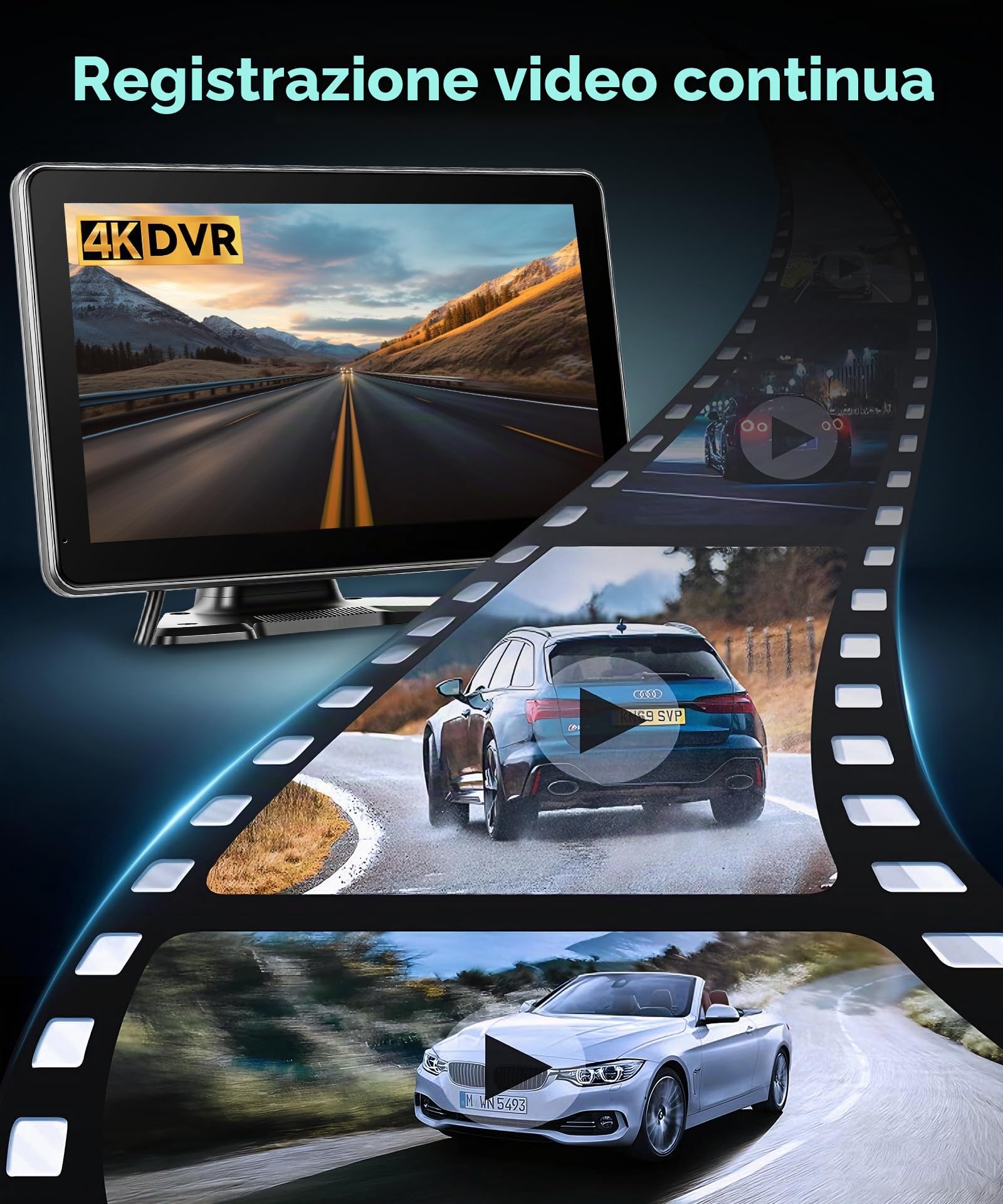 VECHTEL Monitor per auto IPS 10.1'' con 4 Telecamere, Kit Telecamera Posteriore con DVR BSD Impermeabile IP68 Visione Notturna Super Grandangolo con Linea Guida, Cavo 5M/15M, 6.5-36V per Camper Camion