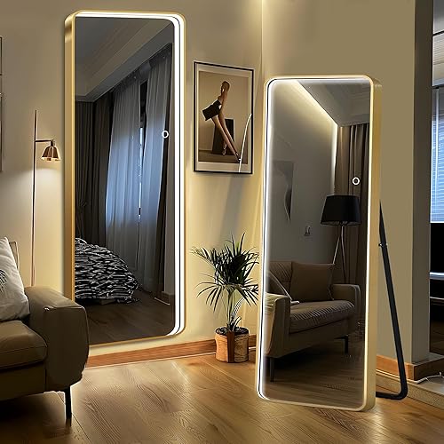 Miniatura 4 de soges Espejo de longitud completa con luces y botón táctil, espejo de tocador iluminado para sala de estar y dormitorio, iluminación regulable,