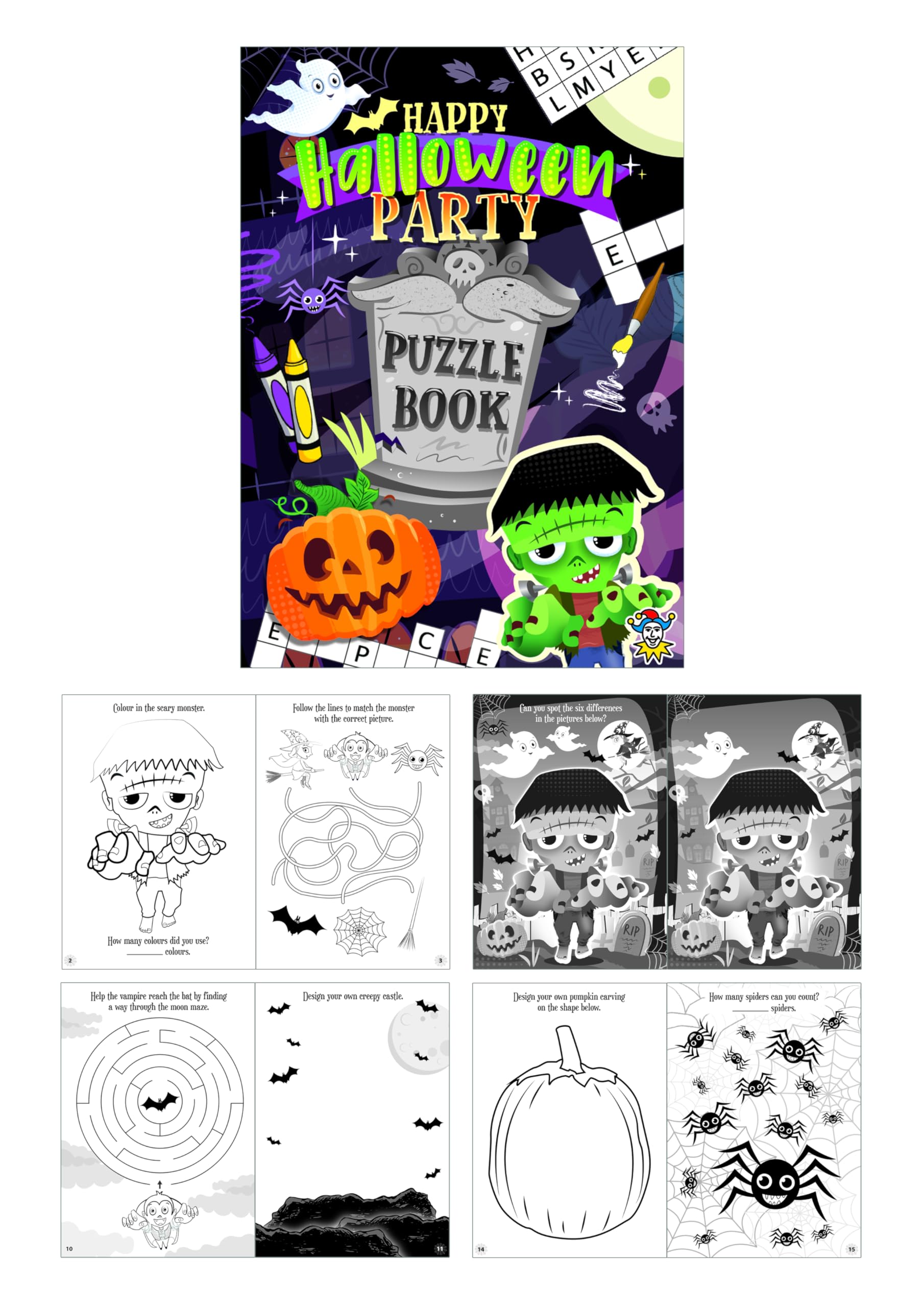 Henbrandt 48 x Mini Halloween Puzzle Books for Children A6 Activity Word Puzzle Colouring Fun Trick or Treat Party Bag Fillers Loot Bag Lucky Dip Favours for Boys and Girls