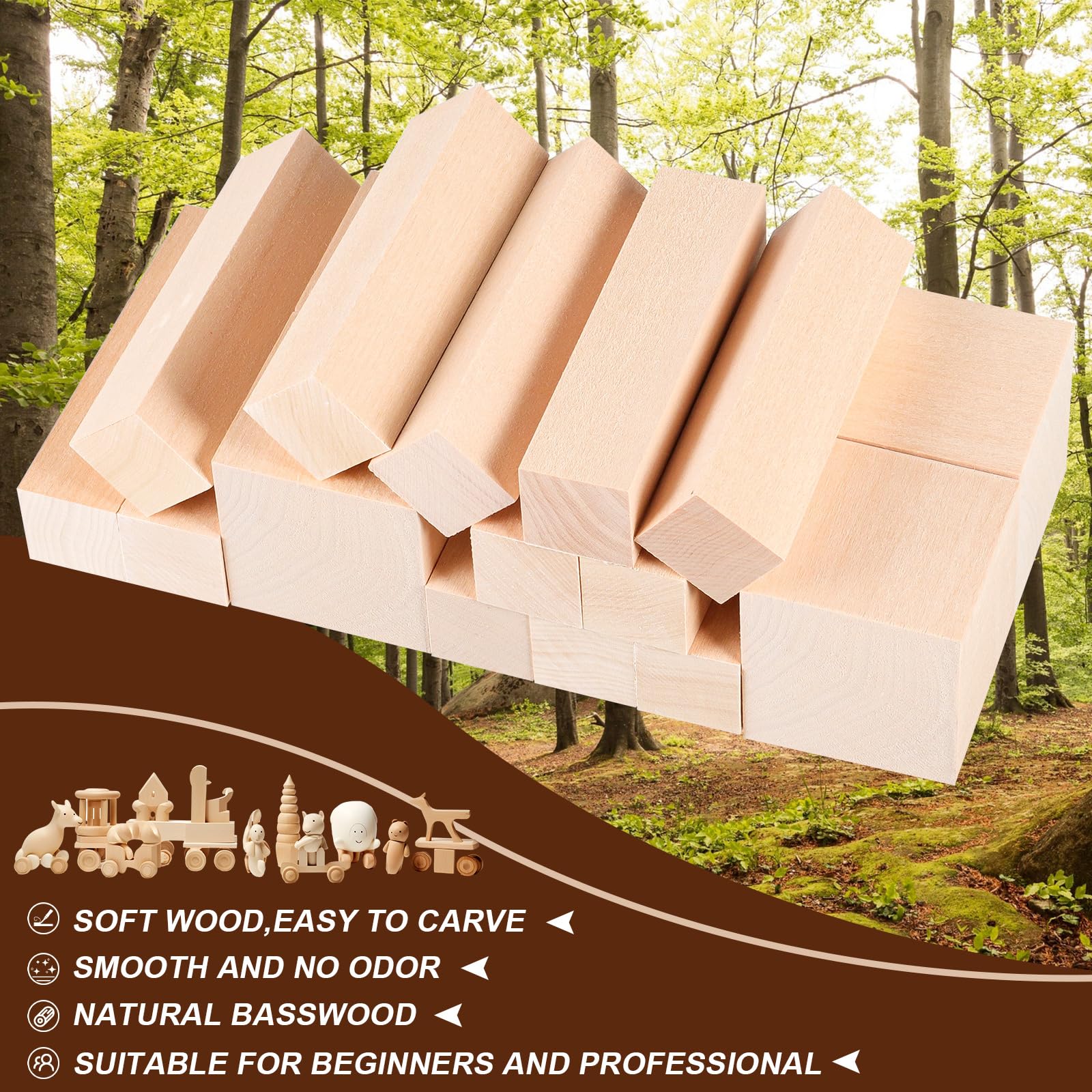 24Pcs Basswood Carving Blocks,2 Sizes Whittling Wood Basswood Blocks Wood Carving Kit for Beginners Kids and Adults