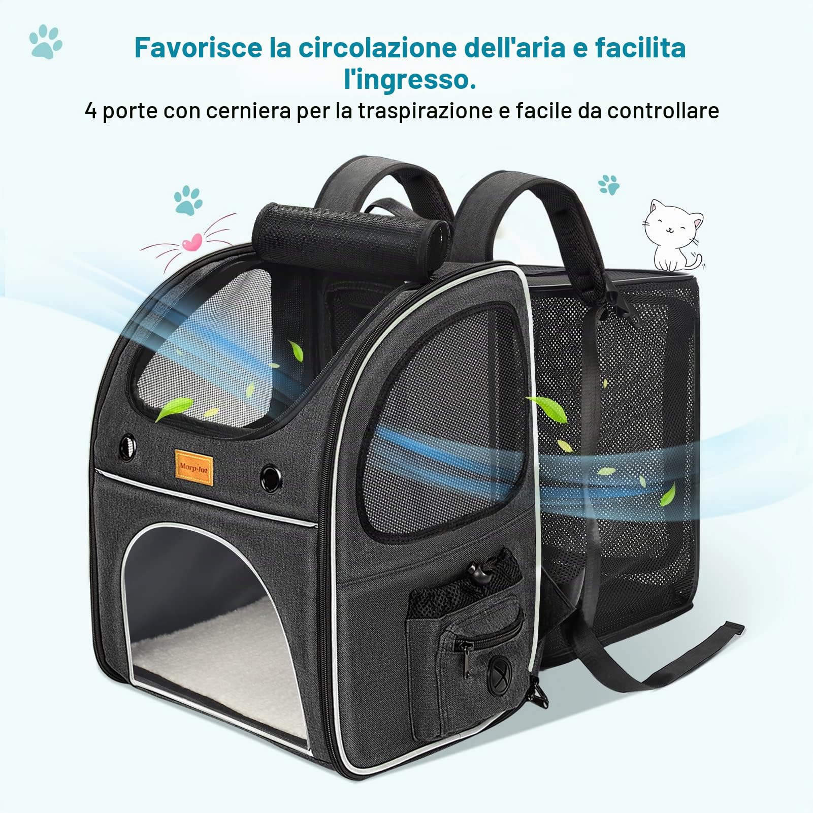 Morpilot Zaino per Gatti Cani Estensibile, Trasportino per Cani Gatti 8 kg, Portatile Zaino Cane Gatto per i viaggi in treno all'aperto