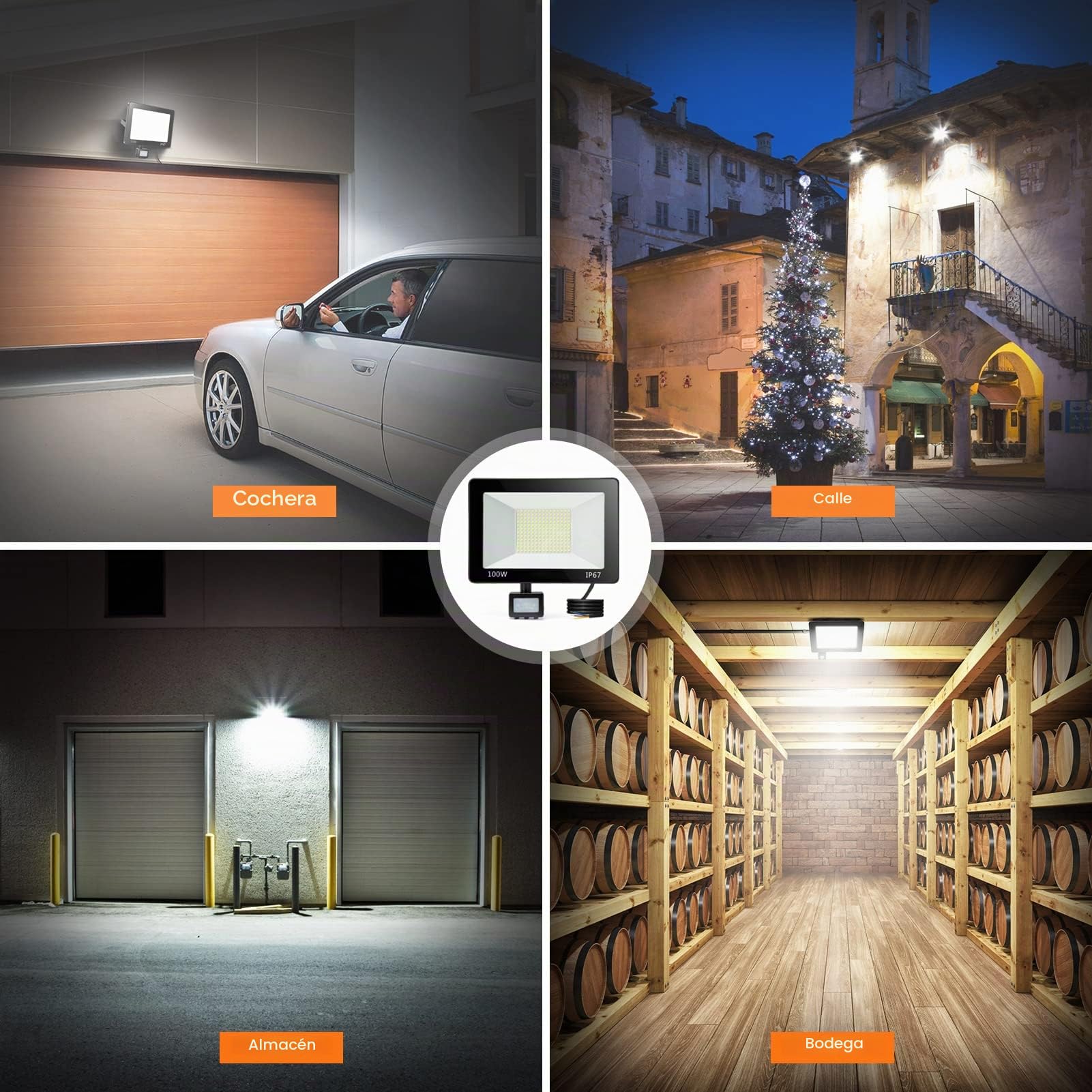YIQIBRO Foco LED con Sensor de Movimiento 100W 2 Piezas, 10000LM 6500K Luz con Sensor de Movimiento, IP67 Impermeable Focos Exterior, Luces LED para Jardin Terraza Garaje Entrada