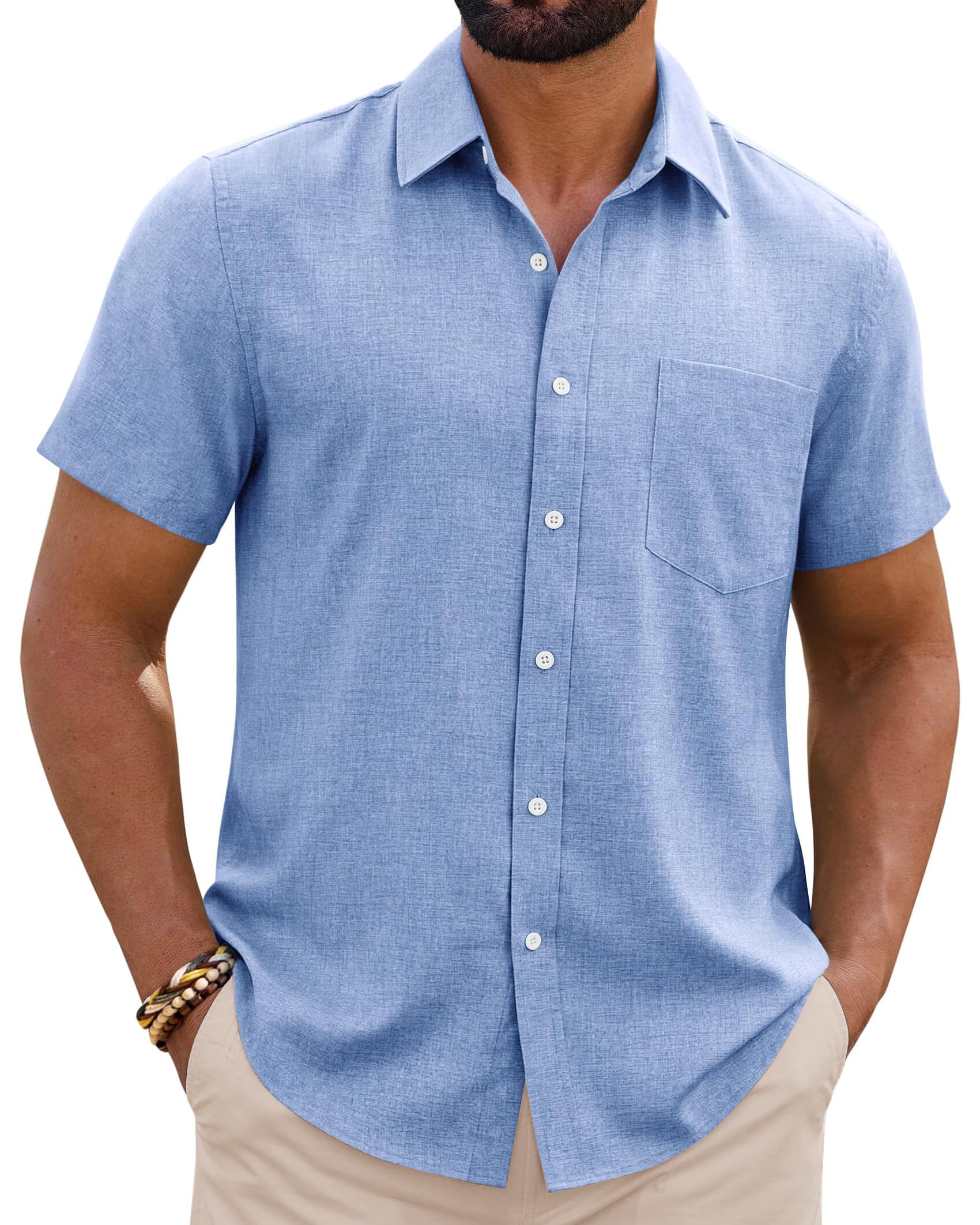 siliteelon Leinenhemd Herren Kurzarm Regular Fit Sommerhemd Freizeithemden Leicht Luftig Outdoor Strand Leinen Shirt