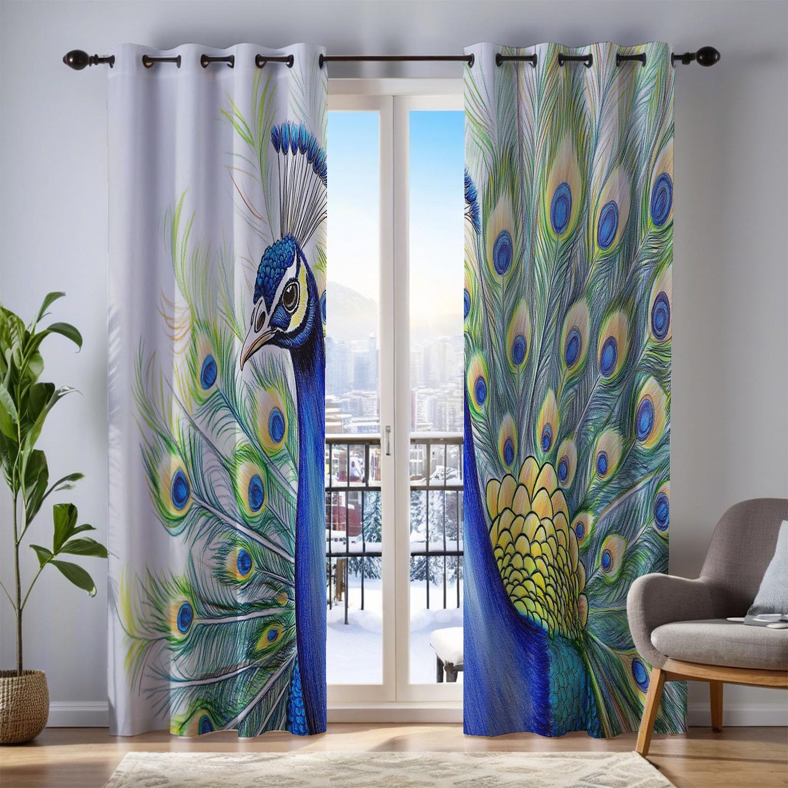 Rideaux occultants pour chambre a coucher et salon décoratifs paon 140x160 cm lot de 2