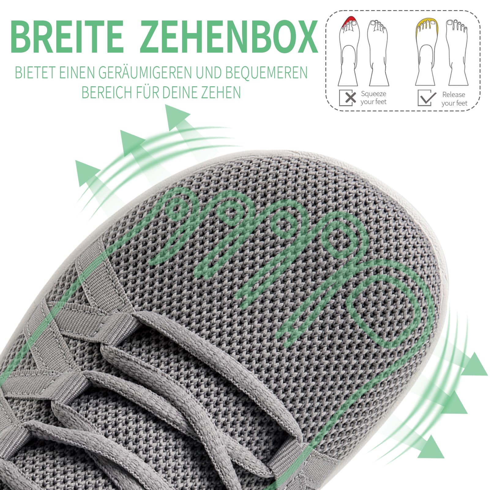 Barfuss Schuhe Damen Barfußschuhe Sneaker mit Breiter Zehenbox Slip On Sportschuhe Bequeme Leichte Turnschuhe Atmungsaktiv Minimalistische Hallenschuhe