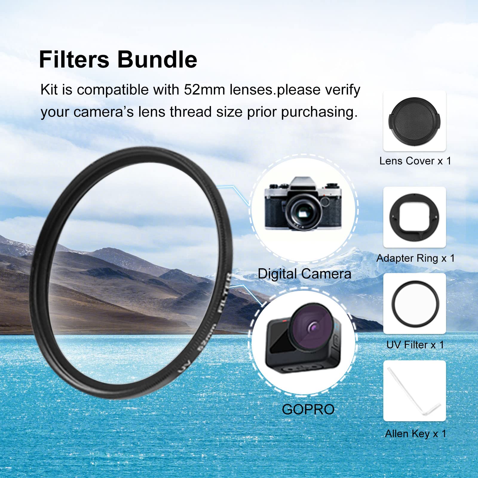 Anello Adattatore Filtro UV 52 Mm In Alluminio Per GoPro Hero11 / Hero10 / Hero9 Black