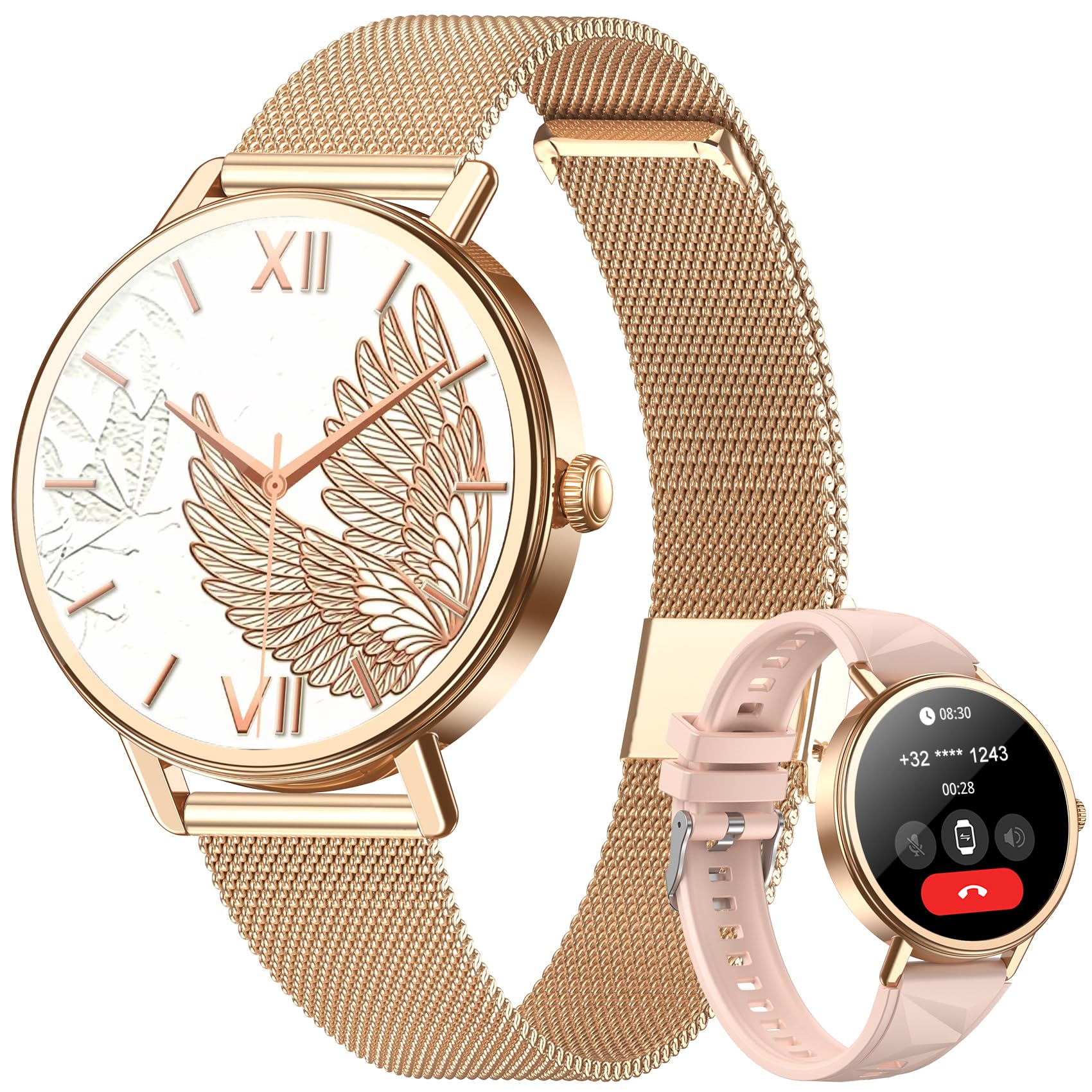 Blackview Smartwatch Donna, Effettua e Rispondi alle Chiamate, Orologio Smartwatch Fitness con 1.26' HD 112+ Sportive/SpO2/Monitoraggio del Sonno/Cardiofrequenzimetro per Android IOS
