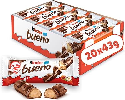 KINDER BUENO Milk Chocolate Covered Wafer Bars - 43 g Pack x 20