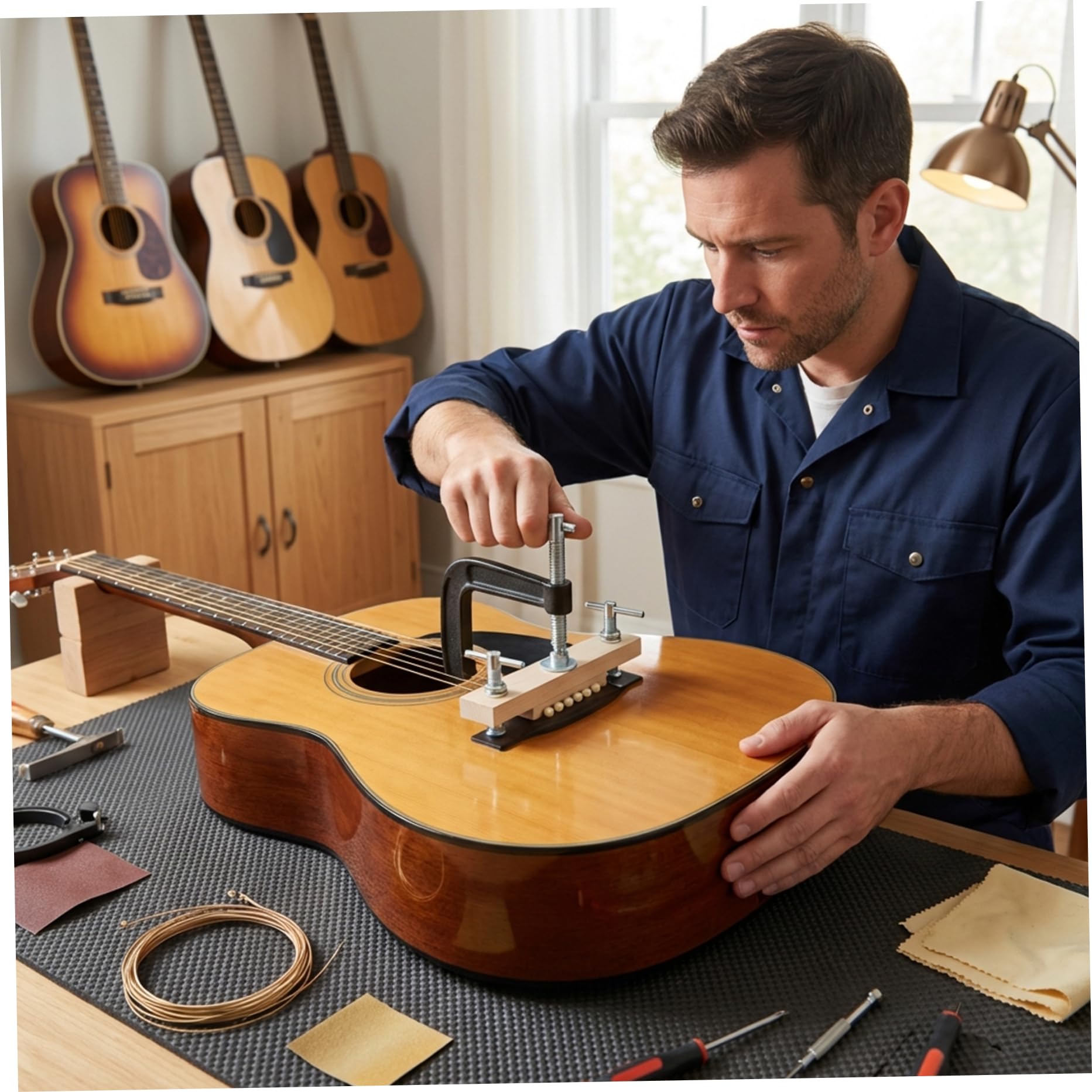 Pince de pont de guitare, Kit d'outils réparation guitare classique acoustique pour le collage pont, outil Luthier bricolage avec pince
