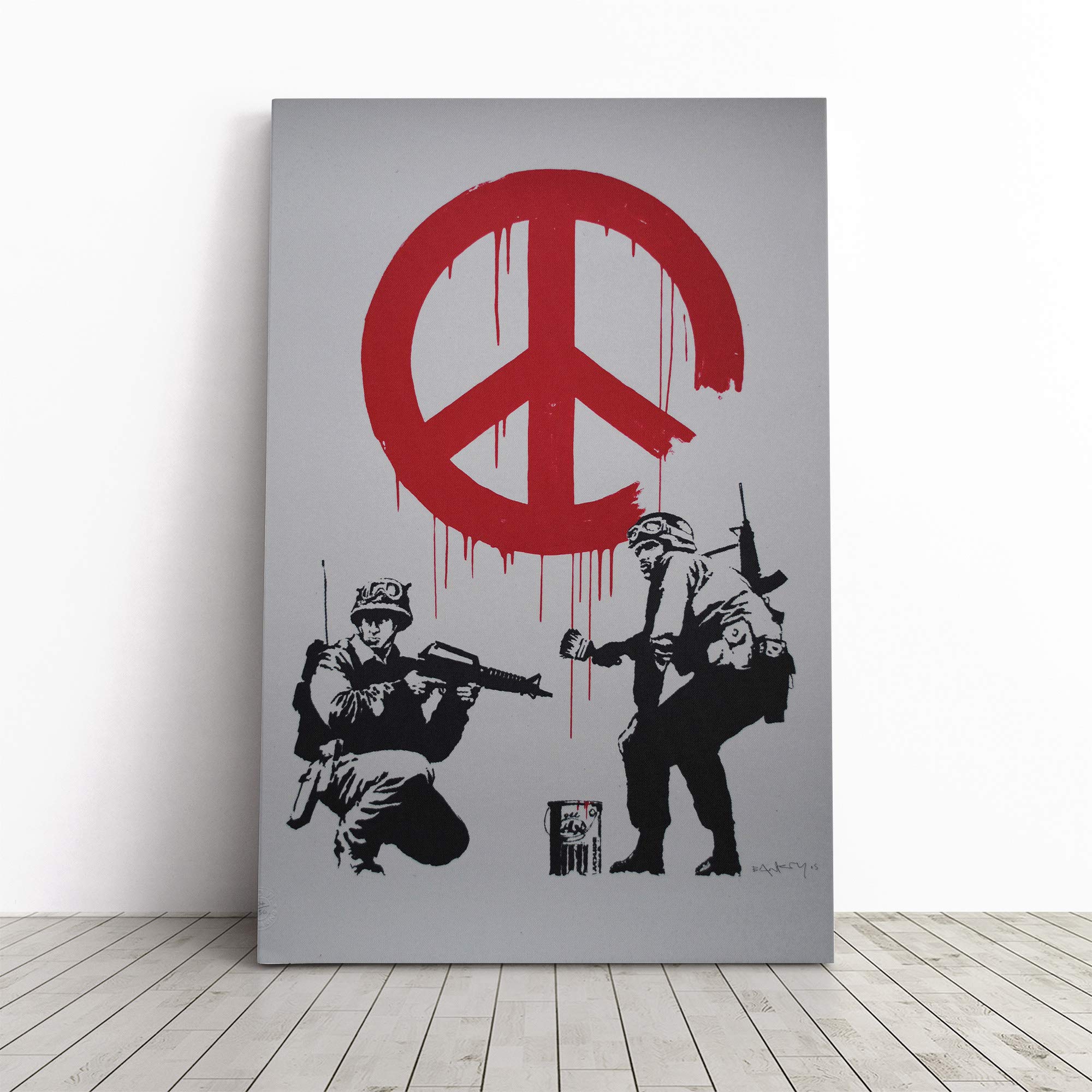 Banksy Peace Wall Graffiti Art Canvas Print | Gallery Wrapped 30mm Frame Wall Decor | 20x14 inches | Ready to Hang | Pop Art Picture | Living Room Bedroom Lounge Office