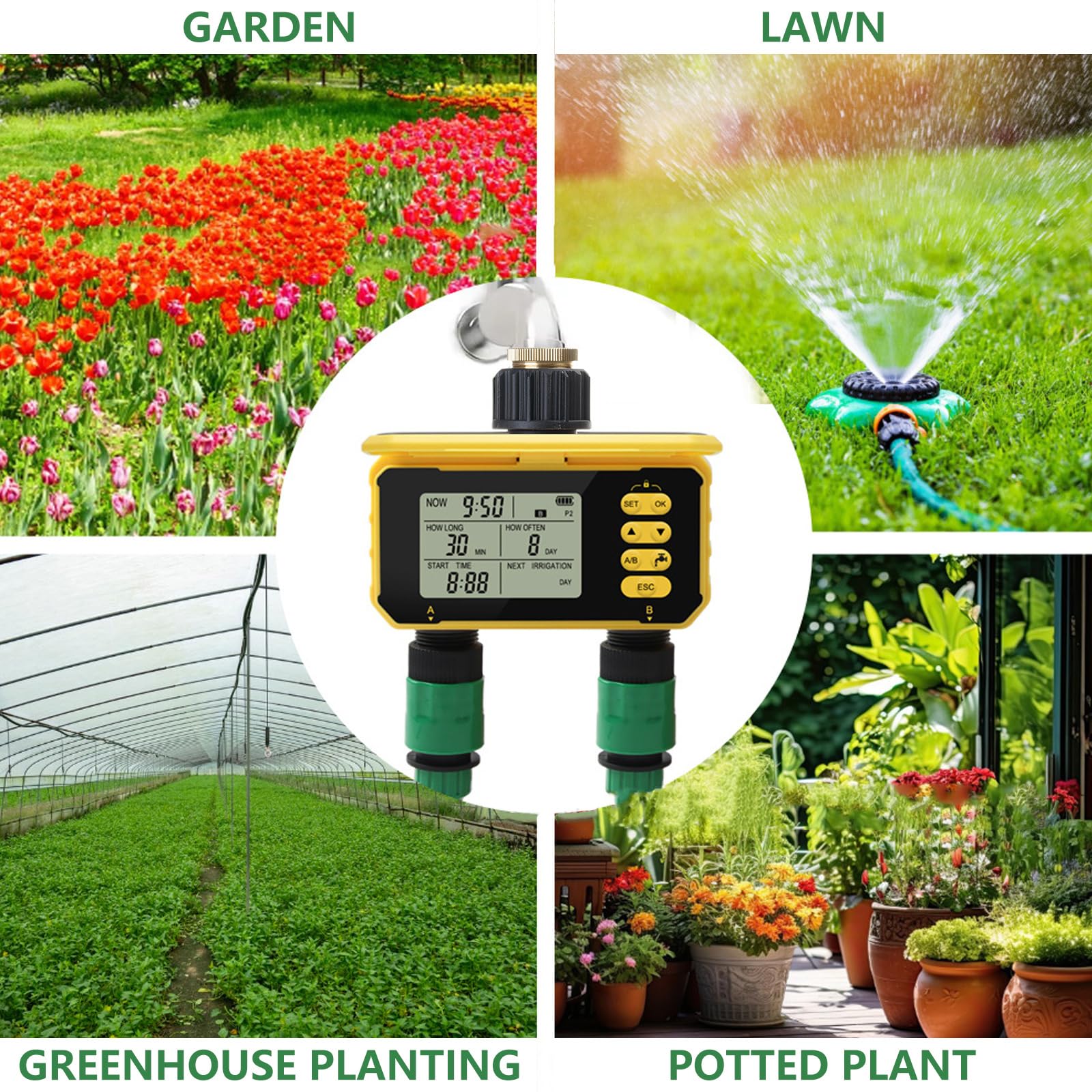 Pratico timer automatico dell'acqua con doppie valvole Timer digitale dell'acqua per irrigazione da giardino e gocciolamenti irrigazione a goccia digitale