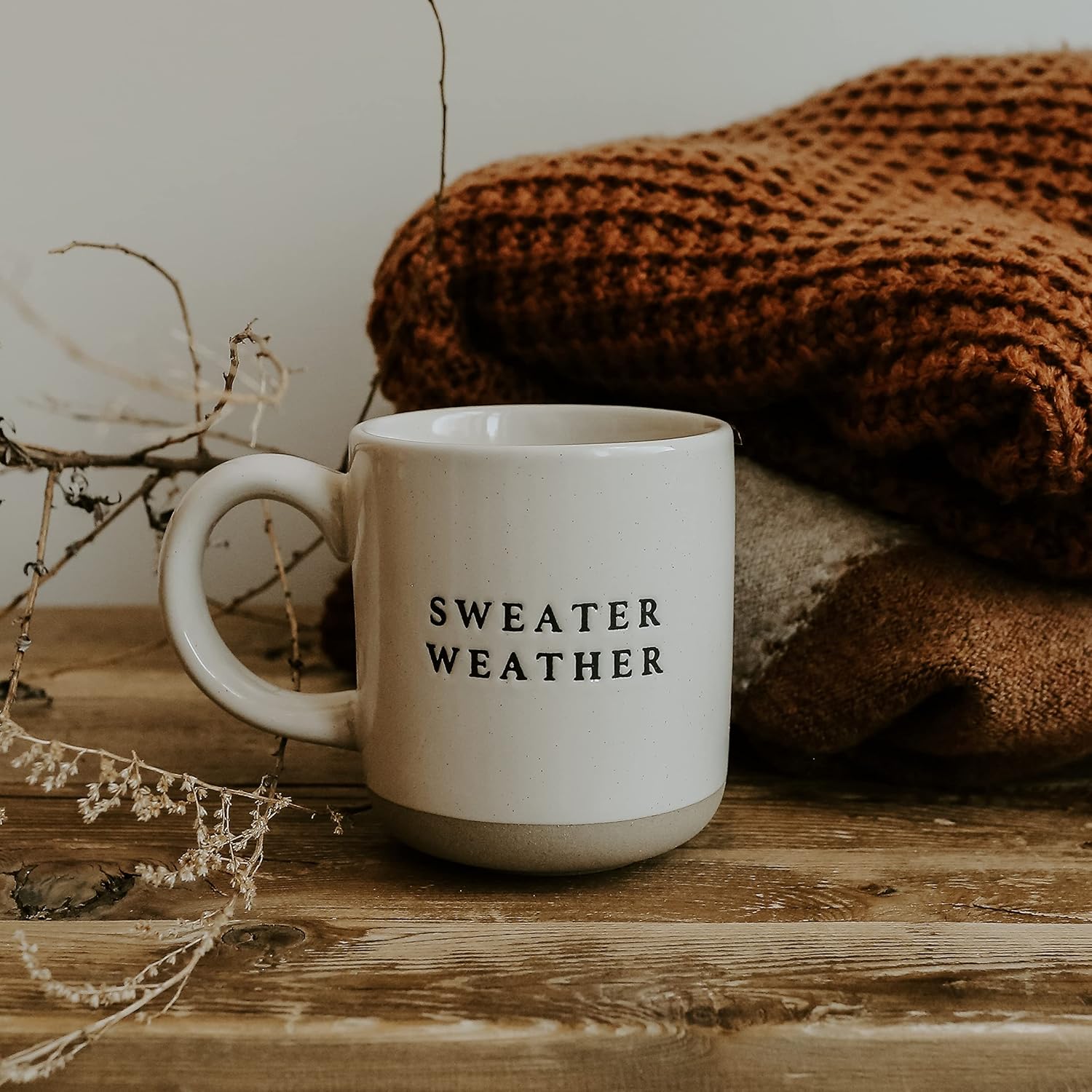 Sweater Weather Beige Ceramic Stoneware Coffee Mug - 14oz