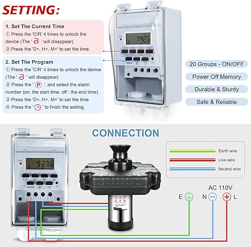 Miniatura 8 de Goldlife Aireador de fuente de estanque, F3 1HP 750W 110V Fuente flotante de acero inoxidable con cable de alimentación de 100 pies, bomba de fuente