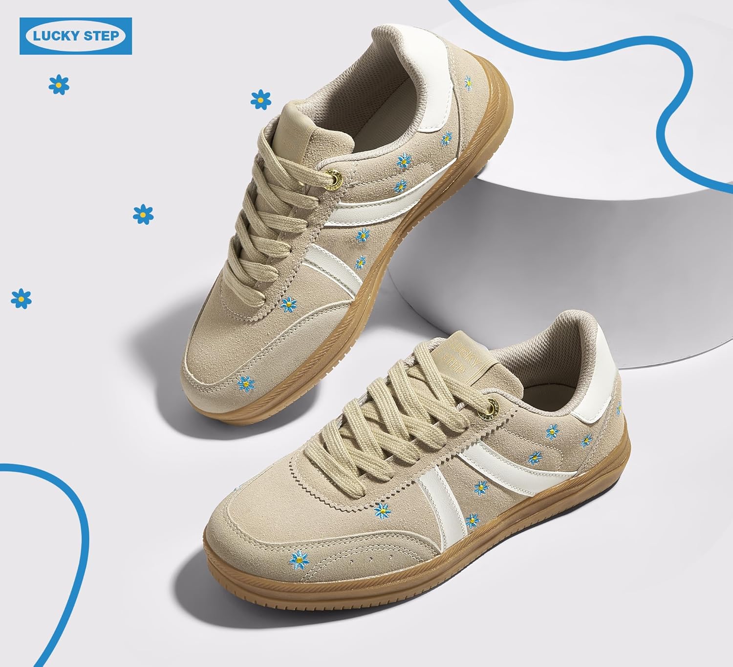 LUCKY STEP Women Classic Retro Tennis Sneakers Fashion Gum Sole Skate Casual Walking Shoe Anti Slip Floral Embroidery Comfortable Trainers - Image 6