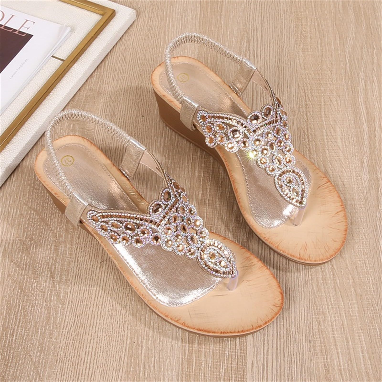 Sandalo Zeppa Donna Scarpe Eleganti Basse Sandali da donna nuovi estivi comodi e alla retrò stile etnico leggero spiaggia vacanza tacco elastico fondo Sandali Con Tacco Sandalo Estivo Elegante
