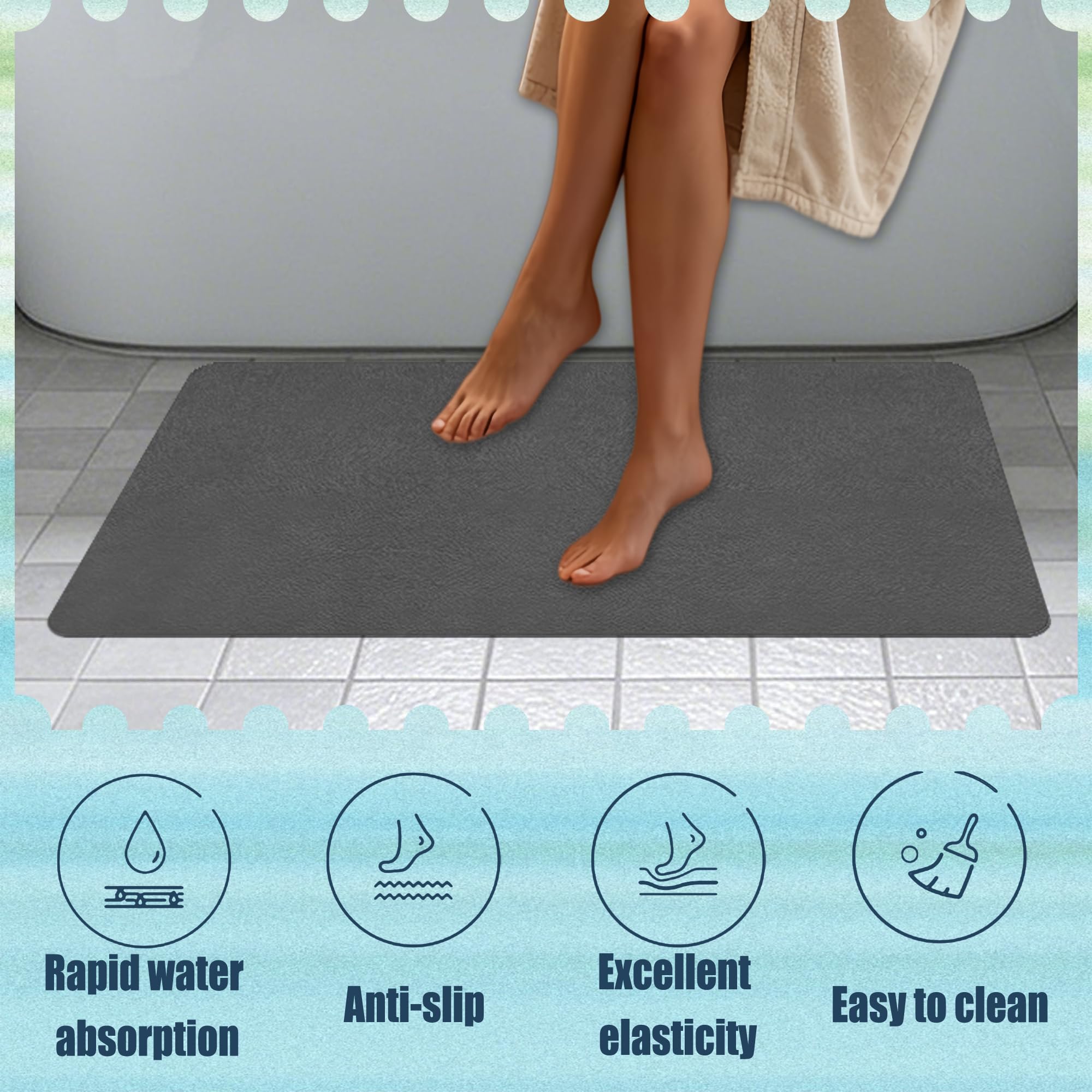Badematte rutschfest 45 x 105 cm Super Absorbierende Saugstarke Badezimmerteppich Schmutzabweisend für Dusche, Badewannen, Wc Deko, Dunkelgrau