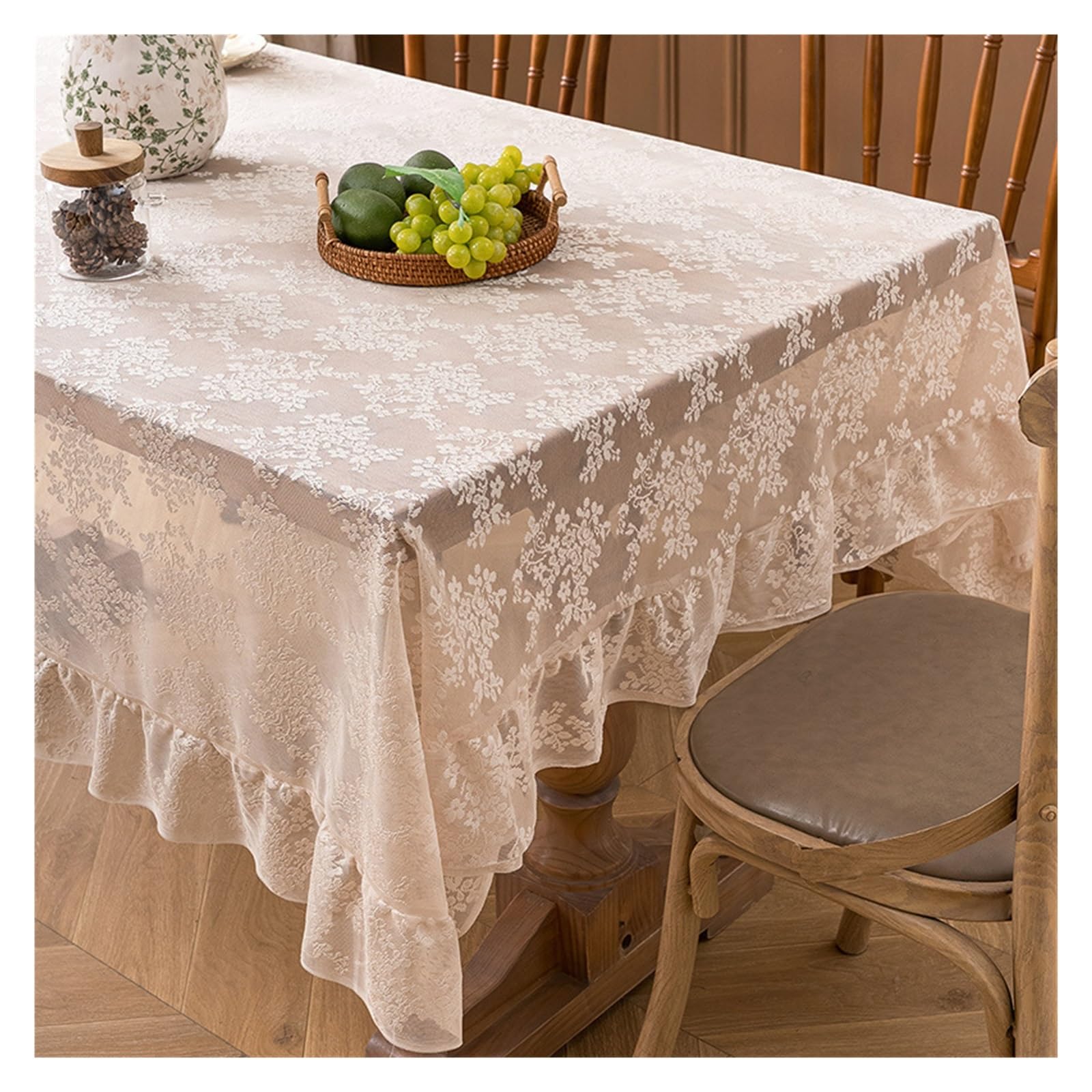 NJIEzhao Embroidered Lace Tablecloth Embroidered Lace Tablecloth Solid Color Elegant Flower Decorative Table Cover Rectangular Hollow Cloth(Beige,140x180cm)