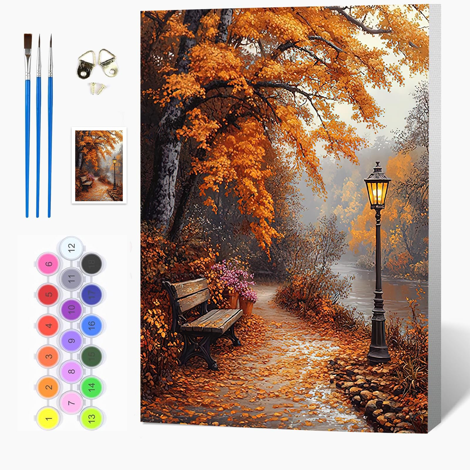 Auremi Autumn Paint by Numbers Kits for Adults Kids,Landscape Painting Kits for Beginners On Clear Symbols Canvas with Wooden Framed, Easy DIY Acrylic Pigment Drawing 20x30cm