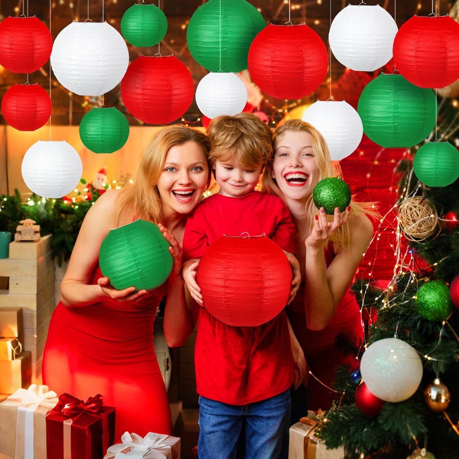 クリスマスパーティーデコレーション、レッドホワイトグリーンハンギングペーパー クリスマスパーティー 大晦日 クリスマステーマ 誕生日