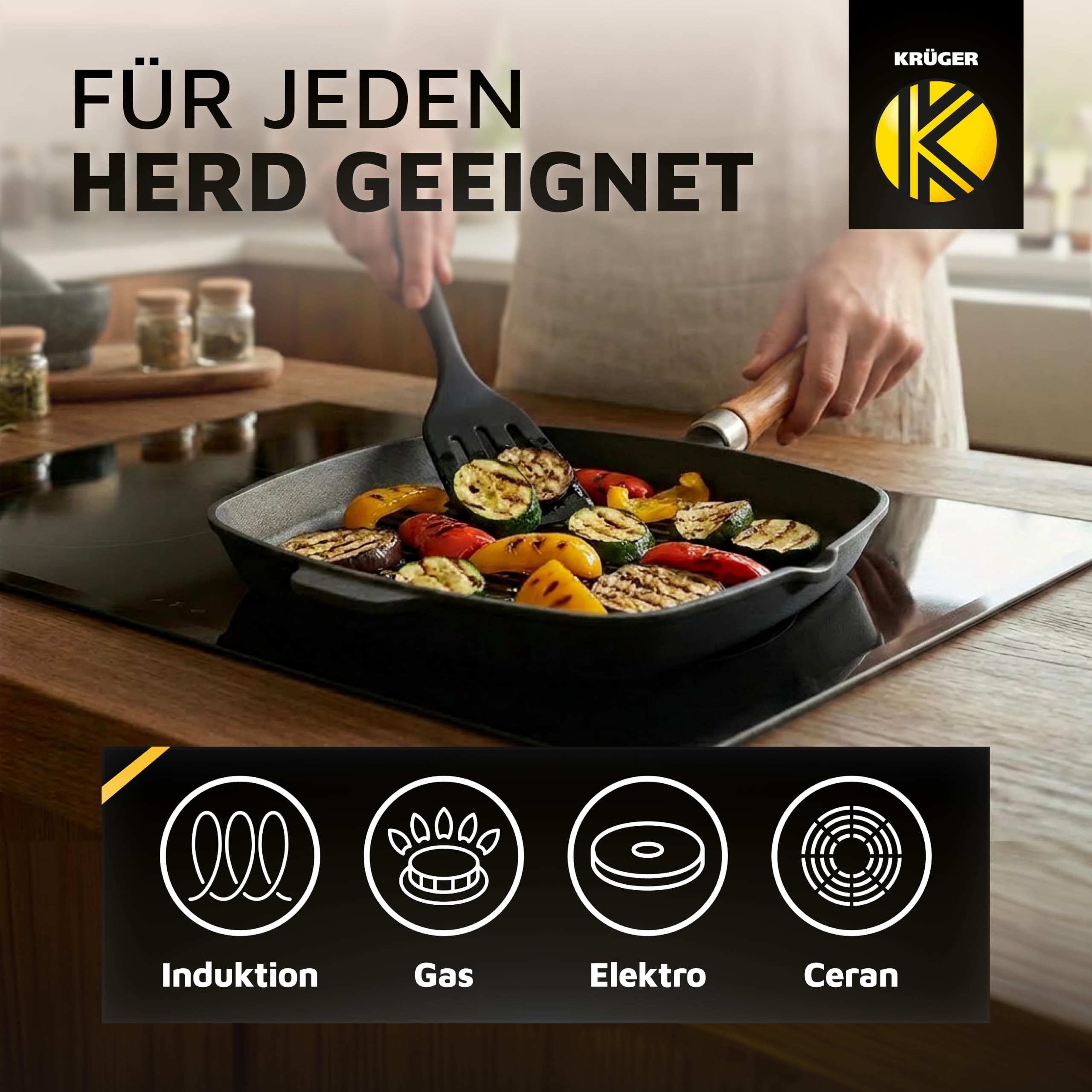 Krüger 63028 - Sartén, Hierro Fundido, 28 x 28 cm, Color Negro