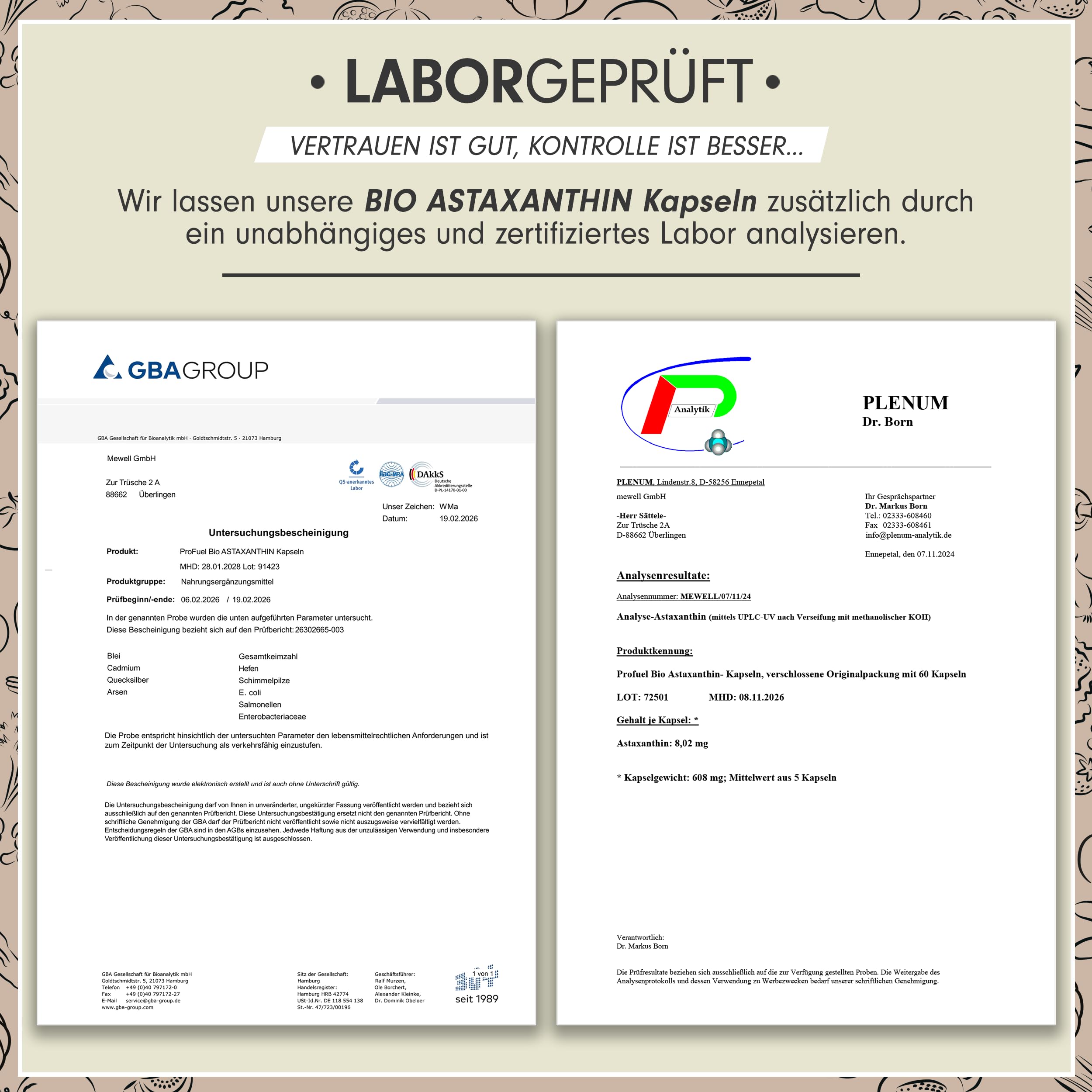 BIO Astaxanthin-Kapseln 60x - Astaxanthin hochdosiert & bio - 8 mg Astaxanthin pro Kapsel - Algamo® Premium Astaxanthin aus der Blutregenalge (Haematococcus pluvialis) - laborgeprüft mit Zertifikat