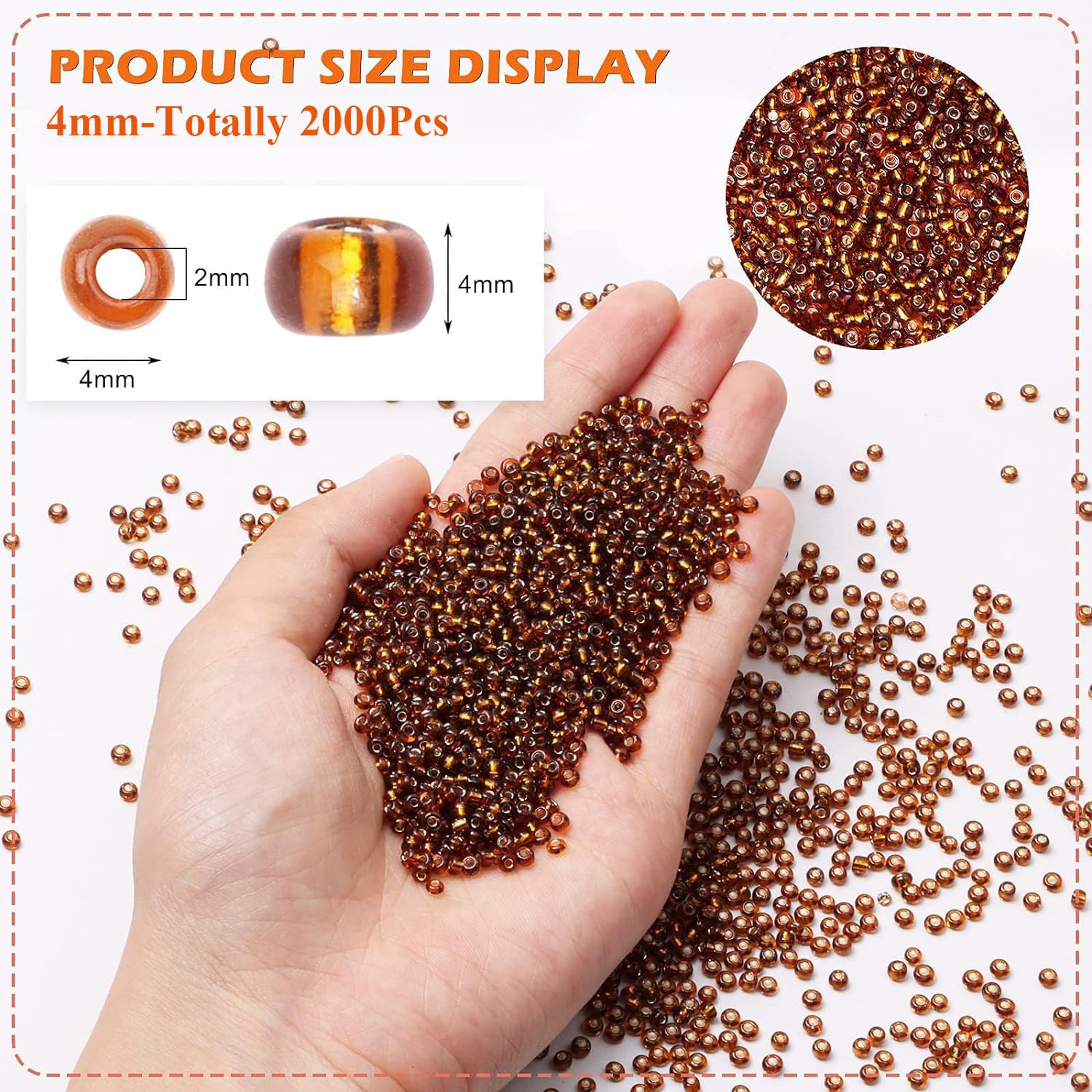 2000PCS 4mm Brown Seed Beads for Bracelet Making Small Craft Glass Beads for Jewellery Making,DIY Necklace Earring Keychain and Crafting - Image 2