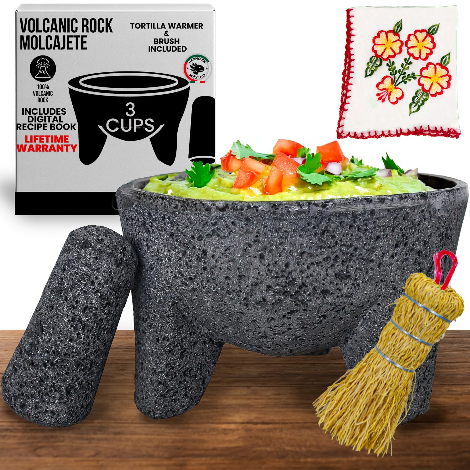 Cuitáxi The Original Molcajete Mexicano Bowl Handmade of Authentic Lava Rock in Mexico - Molcajete de Piedra volcanica - Mexican Volcanic Mortar Pestle - Authentic Lava Rock