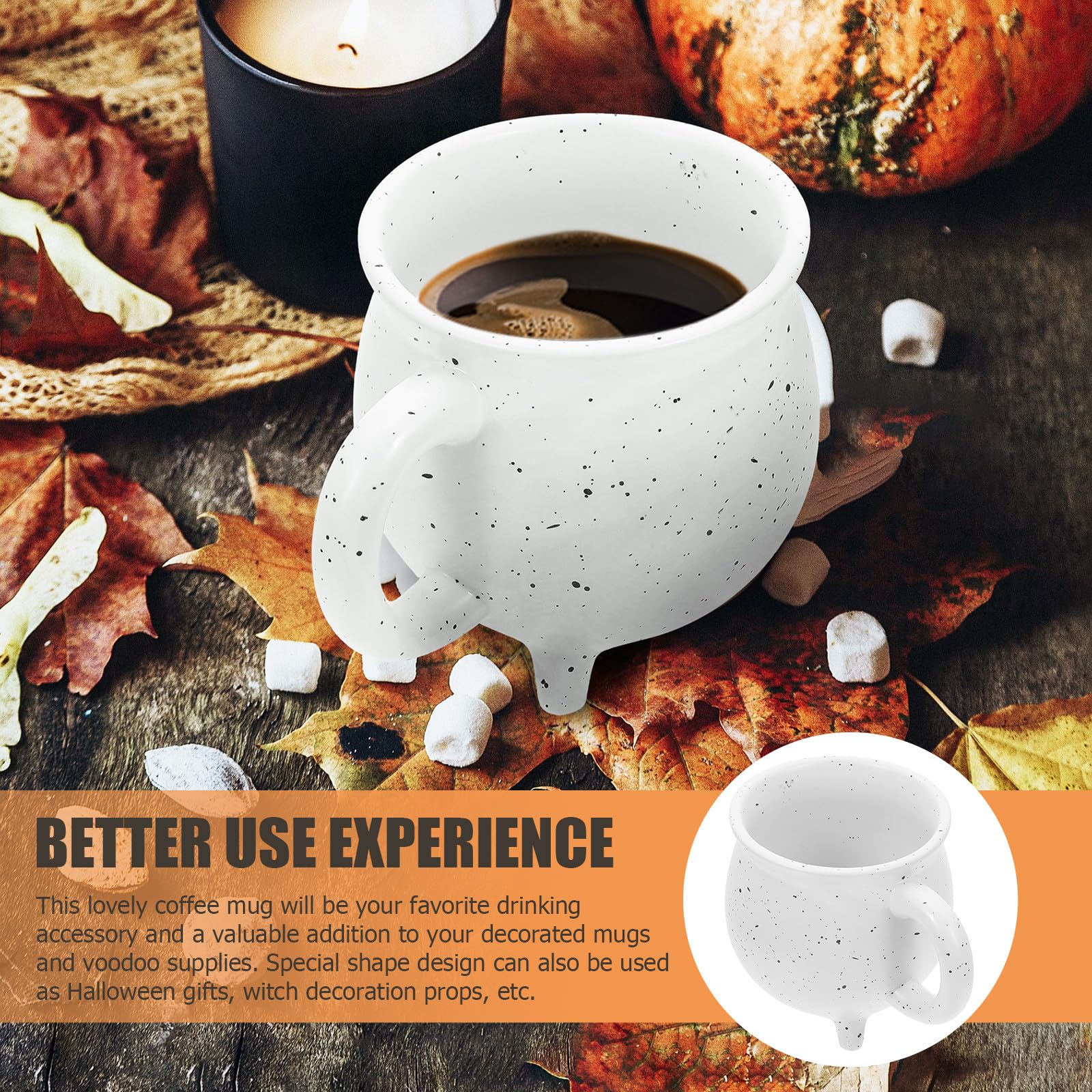 Zerodeko 450ml Keramik Tasse Weiß mit Drei Beinen für Halloween Geschenk Kreativer Becher für Kaffee Tee und Party Dekoration